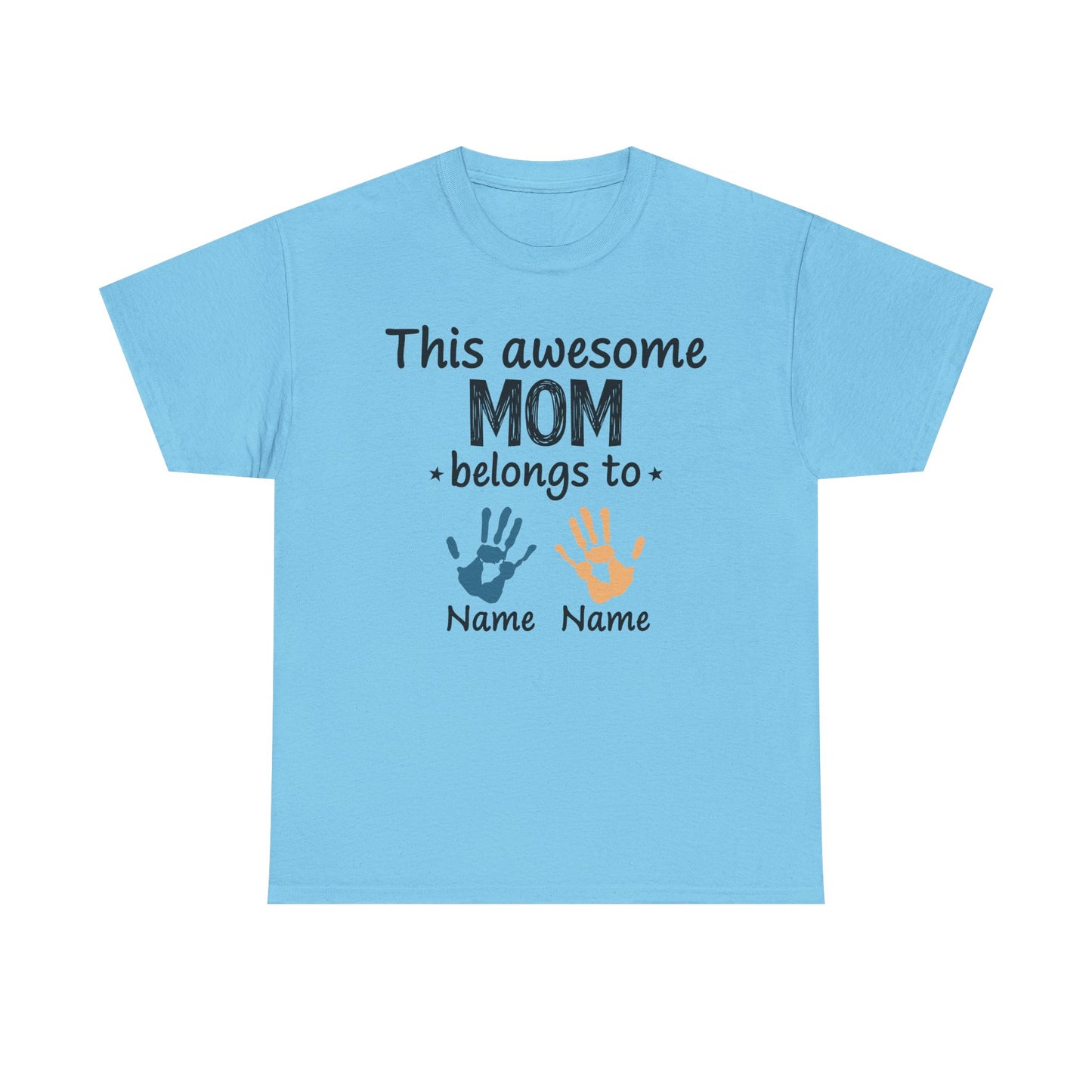Custom "This Awesome MOM Belongs To" Unisex Heavy Cotton Tee - Perfect Gift for Mother's Day and Family Celebrations