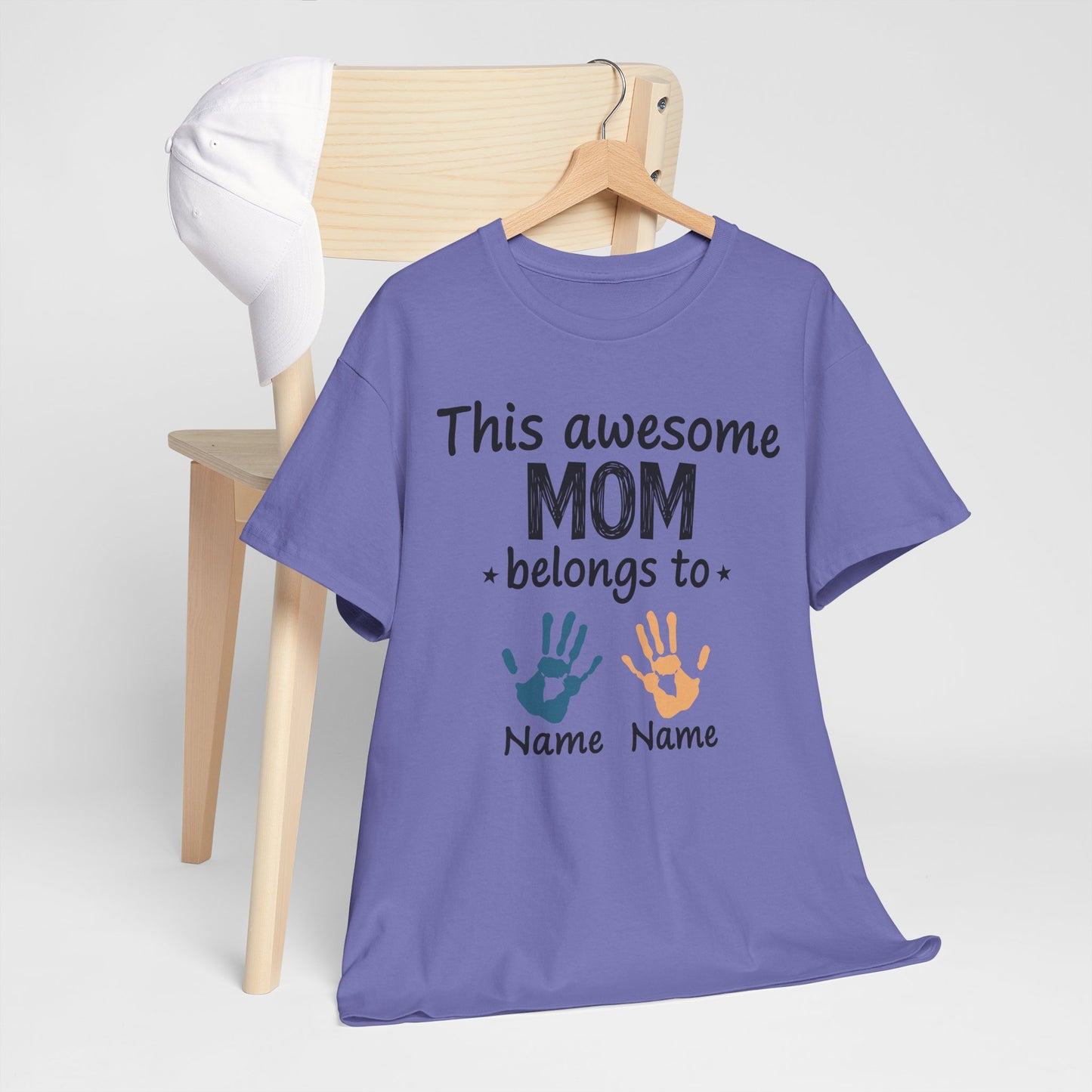 Custom "This Awesome MOM Belongs To" Unisex Heavy Cotton Tee - Perfect Gift for Mother's Day and Family Celebrations