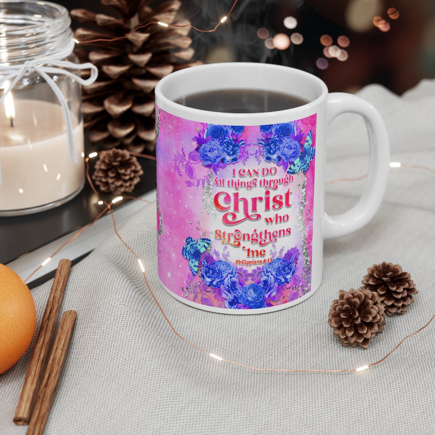 Inspirational Christian Mug - "I Can Do All Things Through Christ" - 11oz White Ceramic - GULLYDESIGN