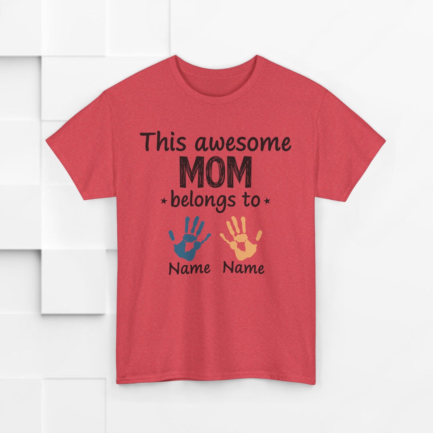 Custom "This Awesome MOM Belongs To" Unisex Heavy Cotton Tee - Perfect Gift for Mother's Day and Family Celebrations