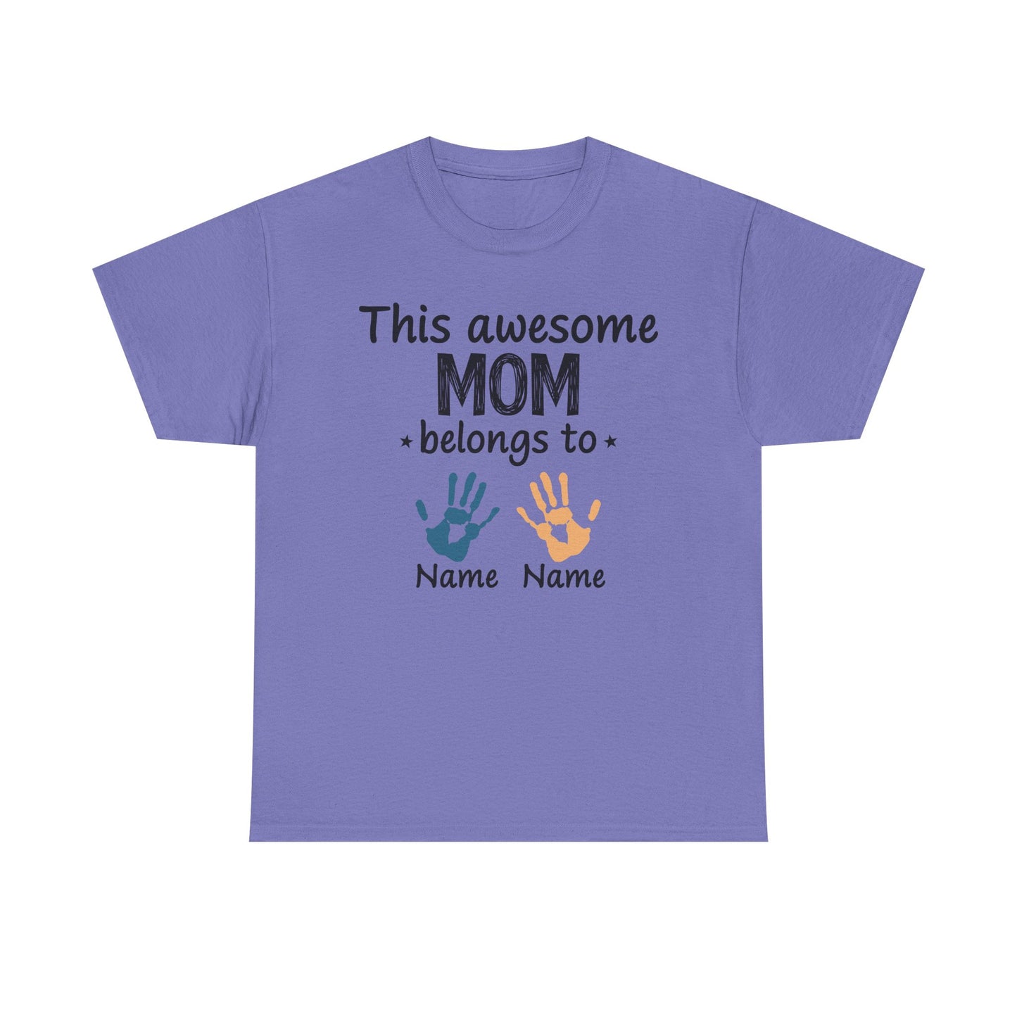 Custom "This Awesome MOM Belongs To" Unisex Heavy Cotton Tee - Perfect Gift for Mother's Day and Family Celebrations