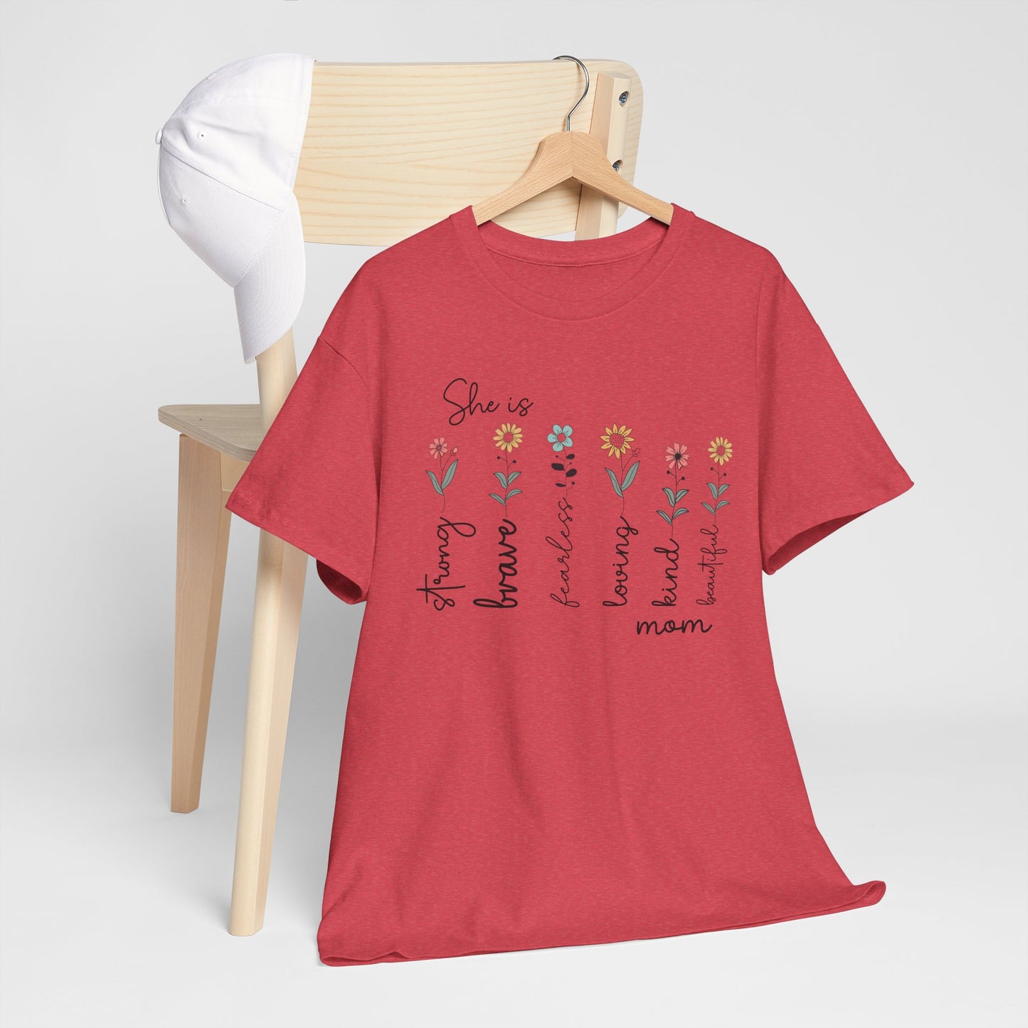 Inspirational Mom Heavy Cotton Tee - Strong, Brave, Kind, Beautiful Design