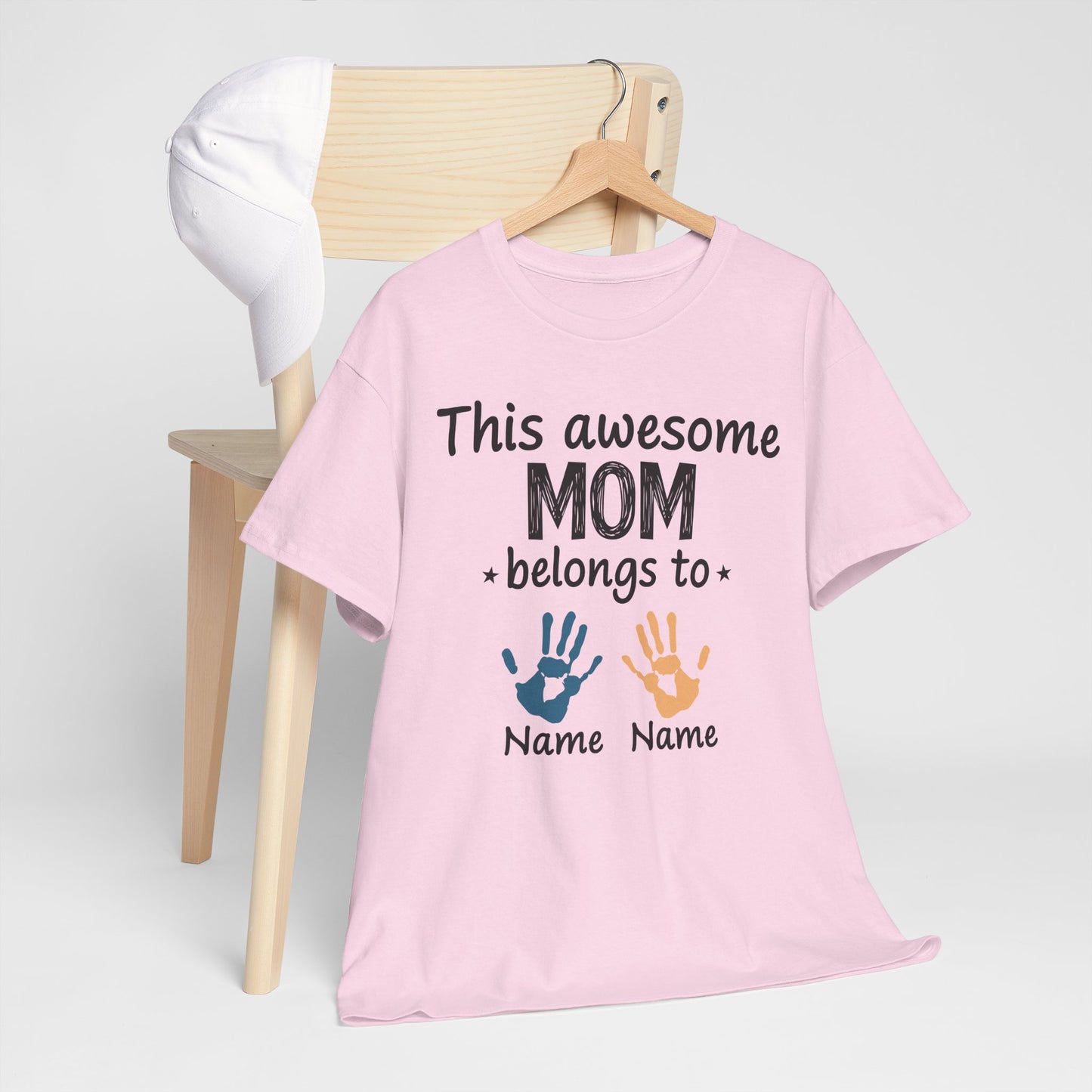 Custom "This Awesome MOM Belongs To" Unisex Heavy Cotton Tee - Perfect Gift for Mother's Day and Family Celebrations