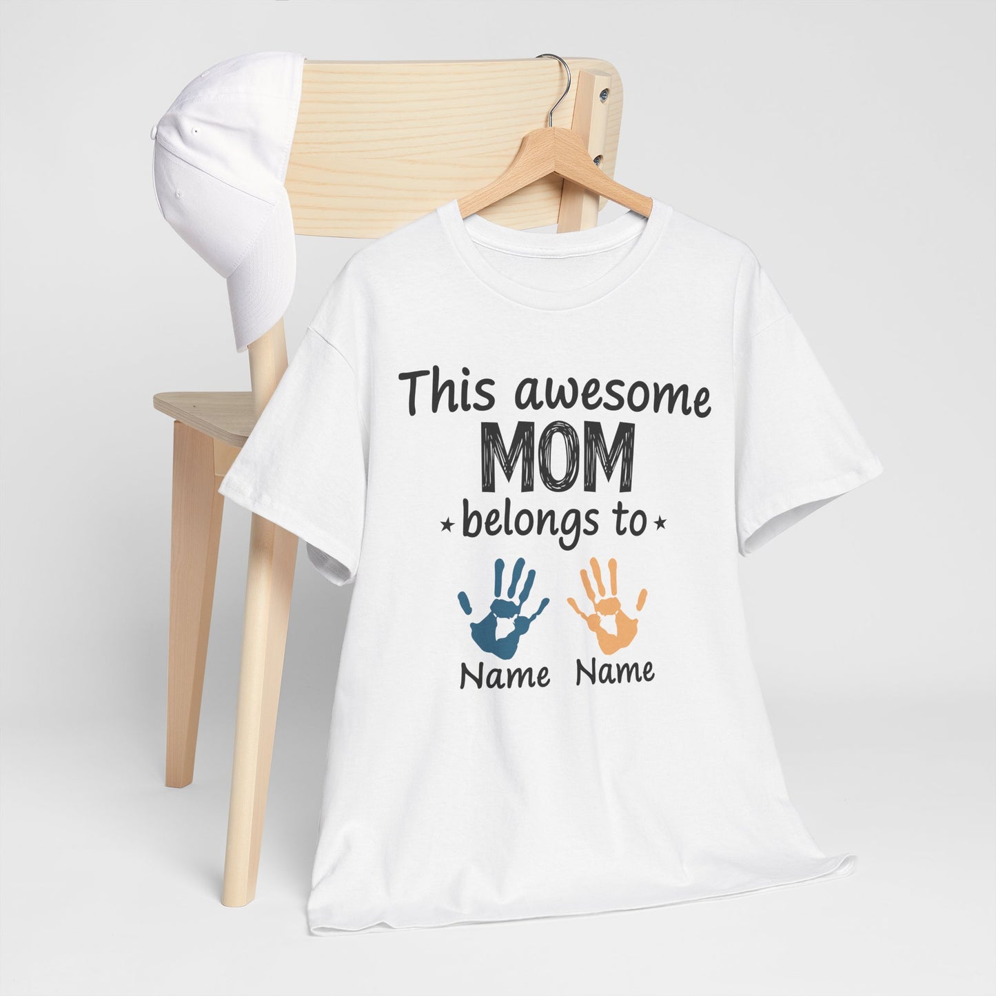 Custom "This Awesome MOM Belongs To" Unisex Heavy Cotton Tee - Perfect Gift for Mother's Day and Family Celebrations