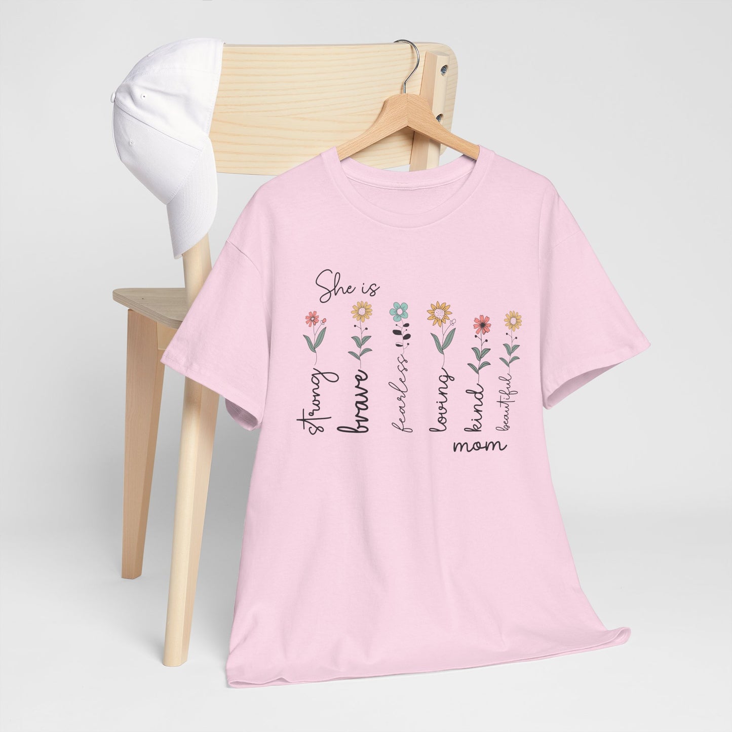 Inspirational Mom Heavy Cotton Tee - Strong, Brave, Kind, Beautiful Design