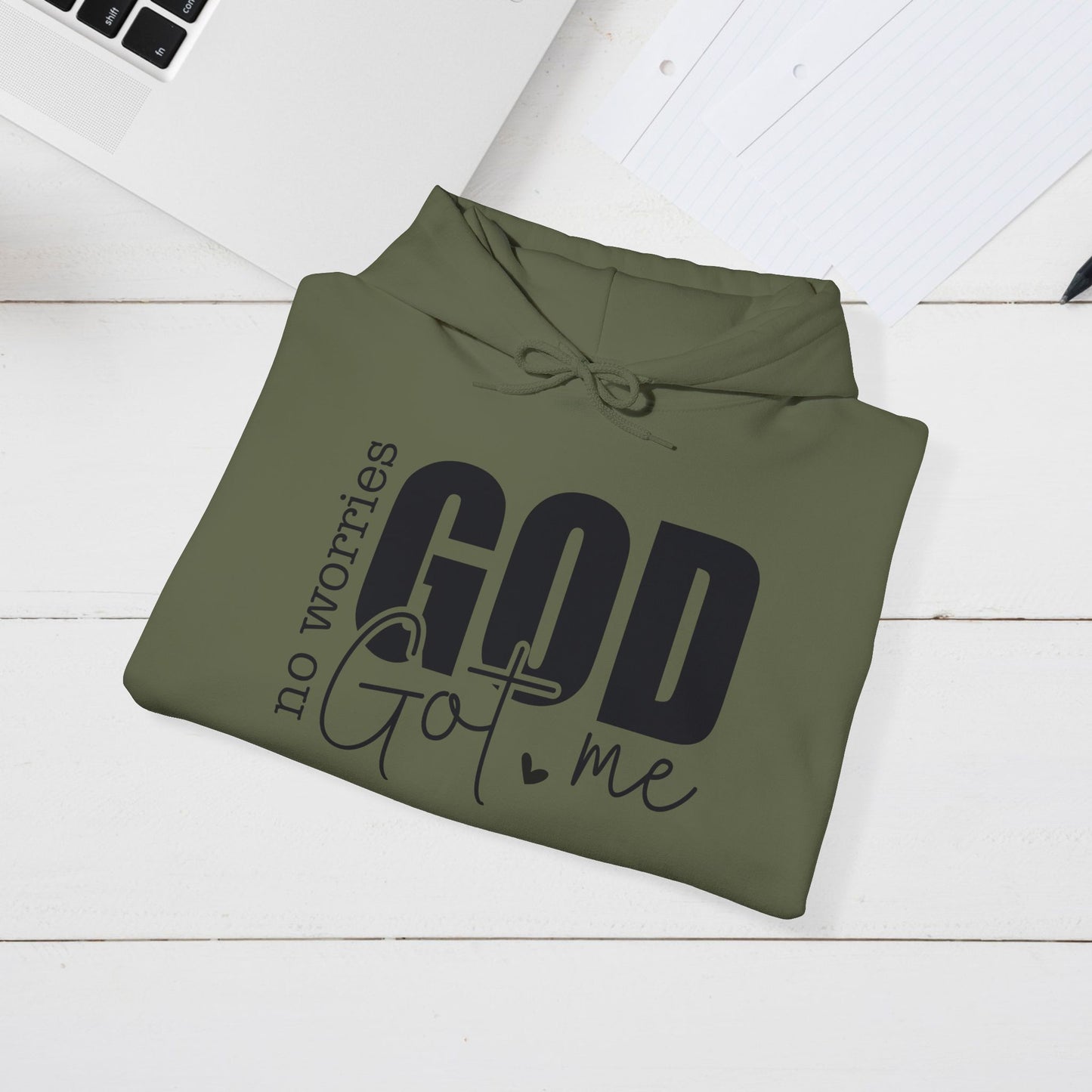 Inspirational Hooded Sweatshirt - "No Worries, God Got Me"