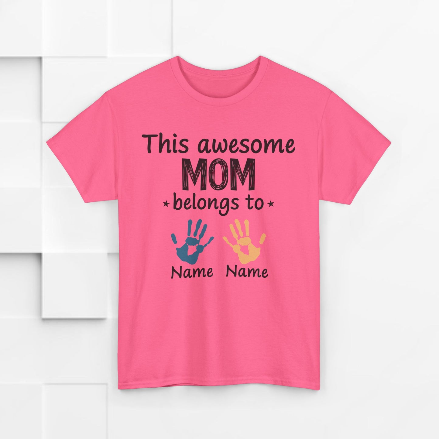 Custom "This Awesome MOM Belongs To" Unisex Heavy Cotton Tee - Perfect Gift for Mother's Day and Family Celebrations
