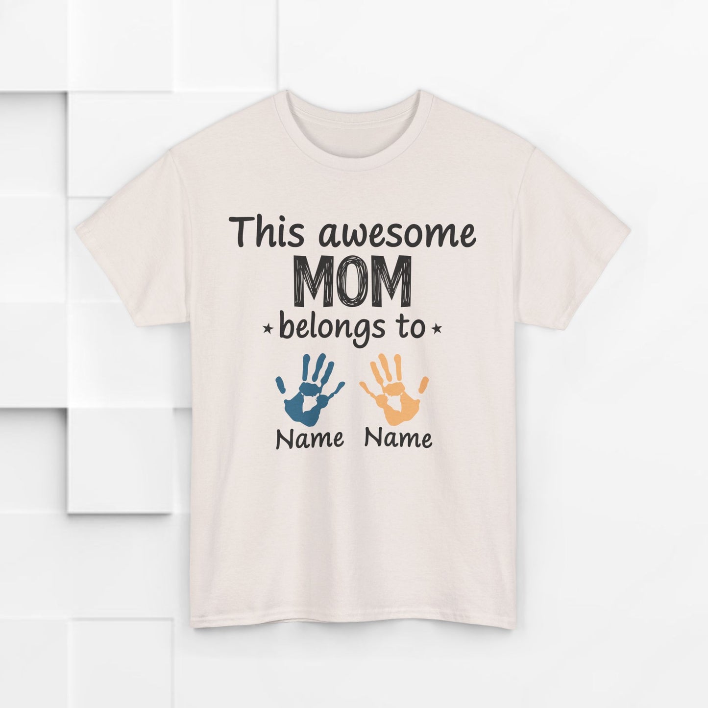 Custom "This Awesome MOM Belongs To" Unisex Heavy Cotton Tee - Perfect Gift for Mother's Day and Family Celebrations
