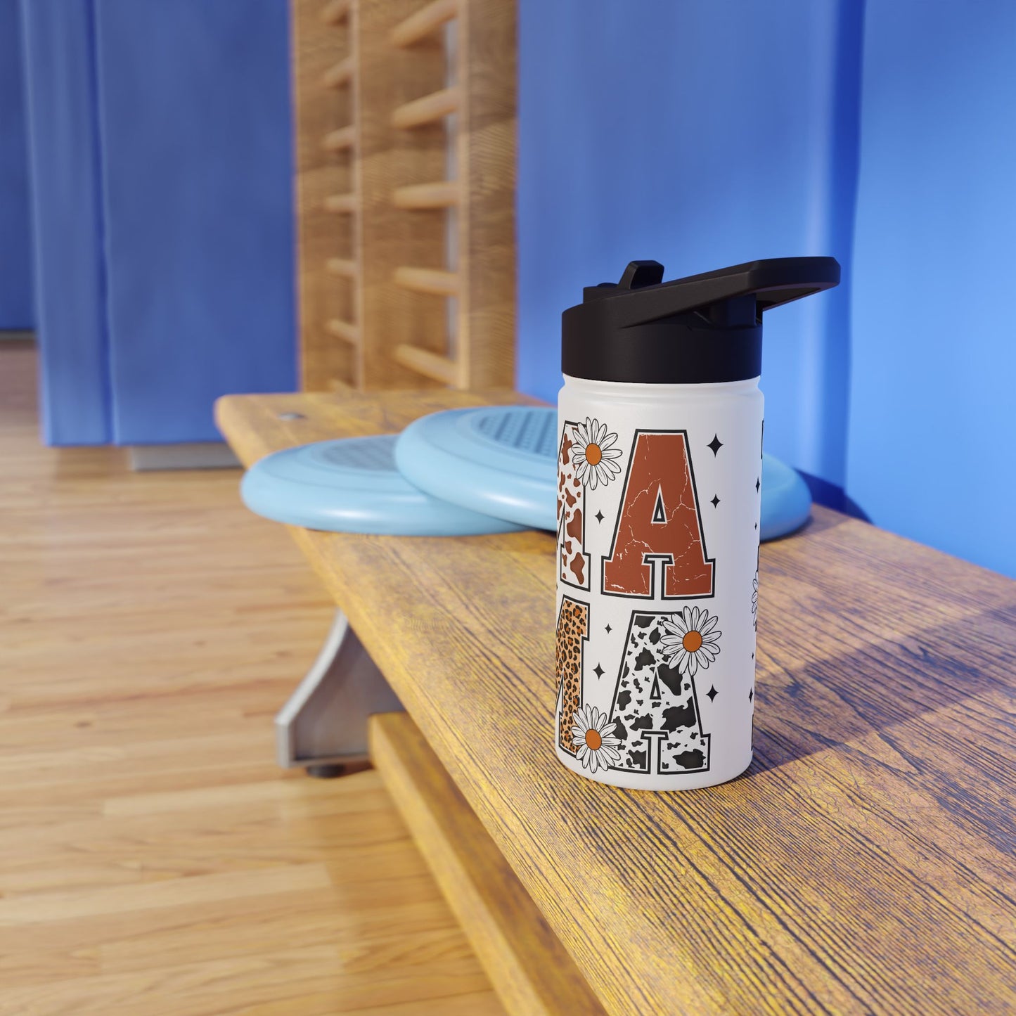 Stylish Stainless Steel Water Bottle - ‘AM’ Design with Florals and Leopard Print