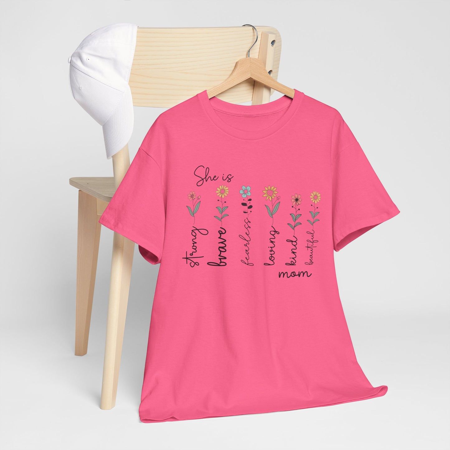 Inspirational Mom Heavy Cotton Tee - Strong, Brave, Kind, Beautiful Design