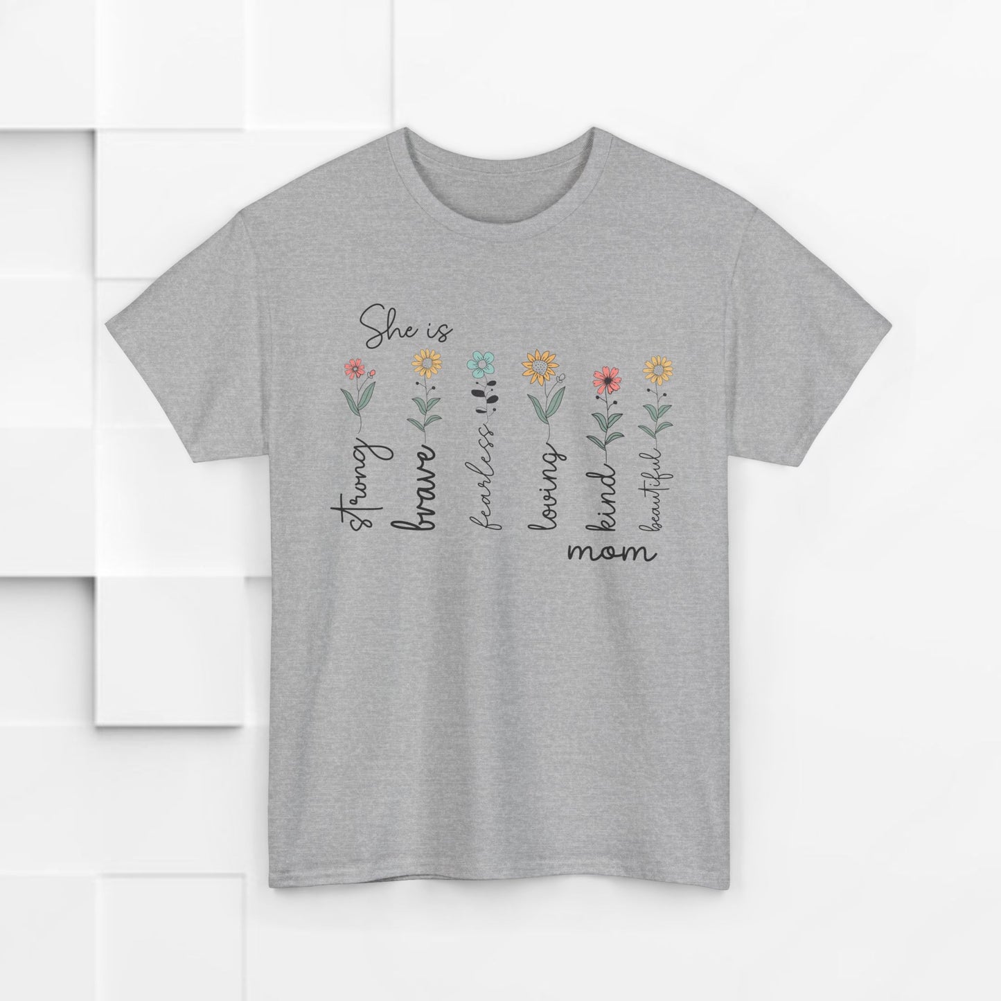 Inspirational Mom Heavy Cotton Tee - Strong, Brave, Kind, Beautiful Design