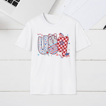 Patriotic USA Unisex Softstyle T-Shirt - Perfect for Independence Day Celebrations