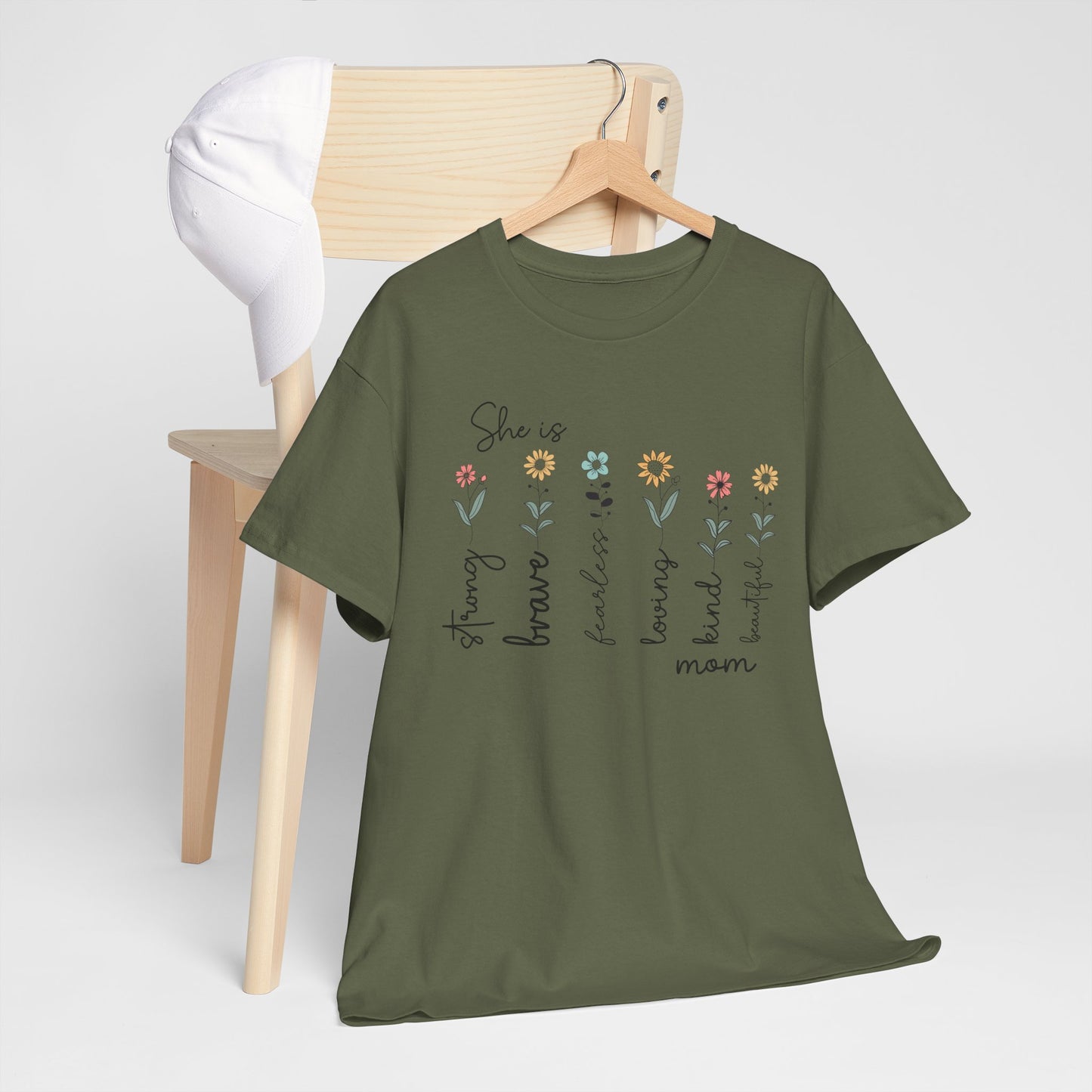 Inspirational Mom Heavy Cotton Tee - Strong, Brave, Kind, Beautiful Design