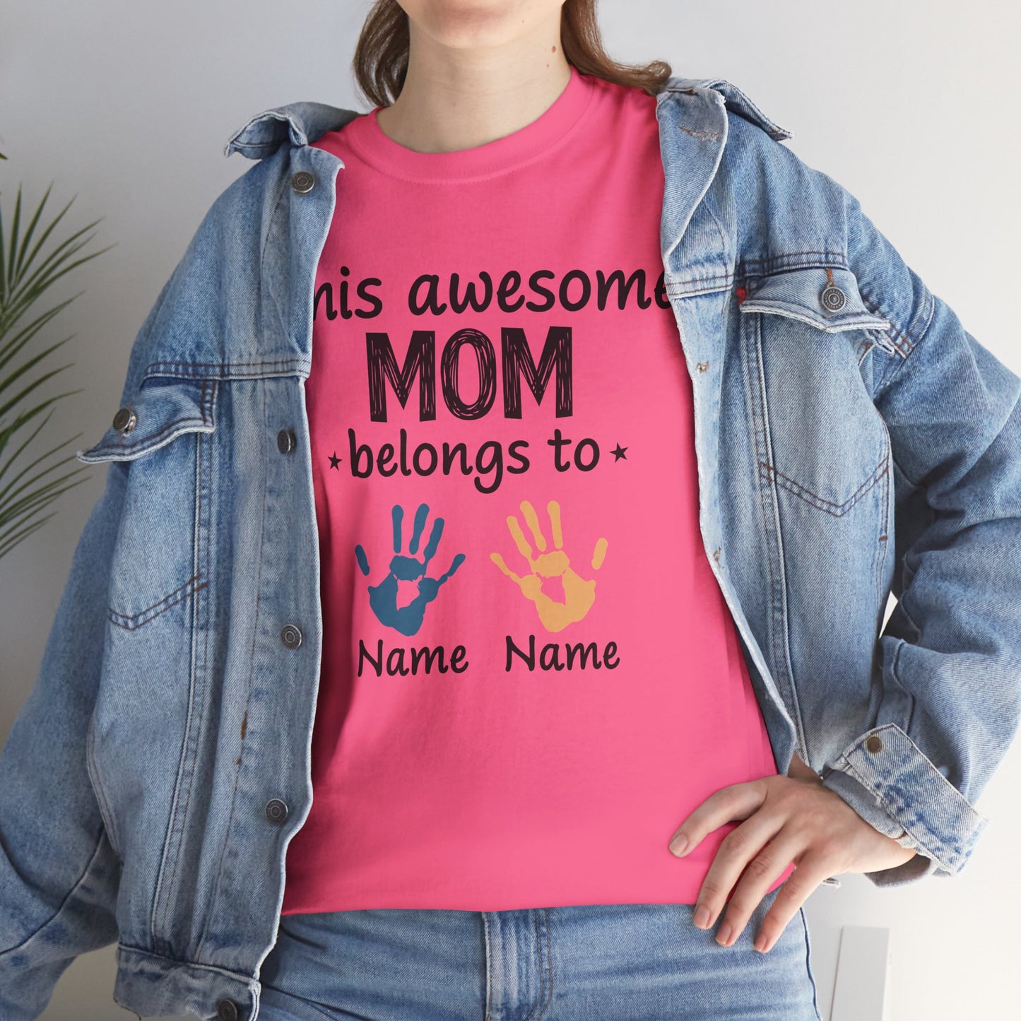 Custom "This Awesome MOM Belongs To" Unisex Heavy Cotton Tee - Perfect Gift for Mother's Day and Family Celebrations