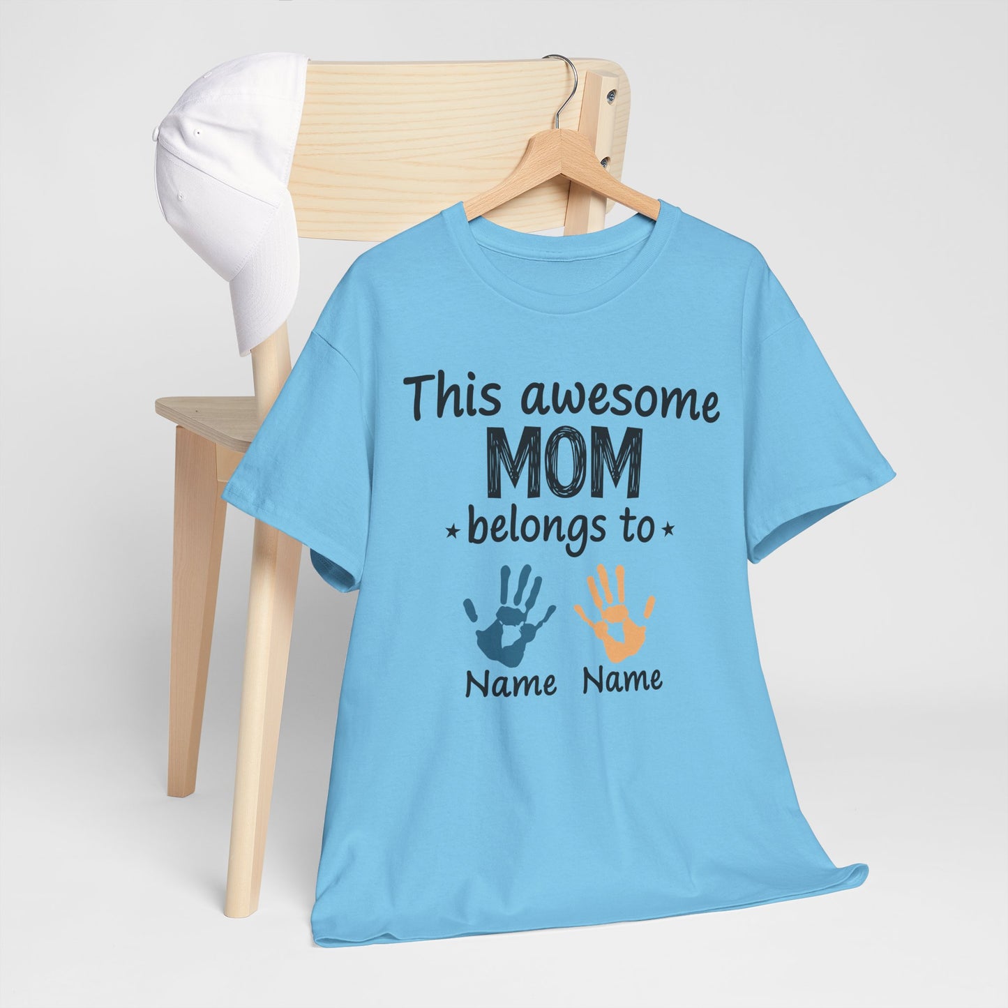 Custom "This Awesome MOM Belongs To" Unisex Heavy Cotton Tee - Perfect Gift for Mother's Day and Family Celebrations