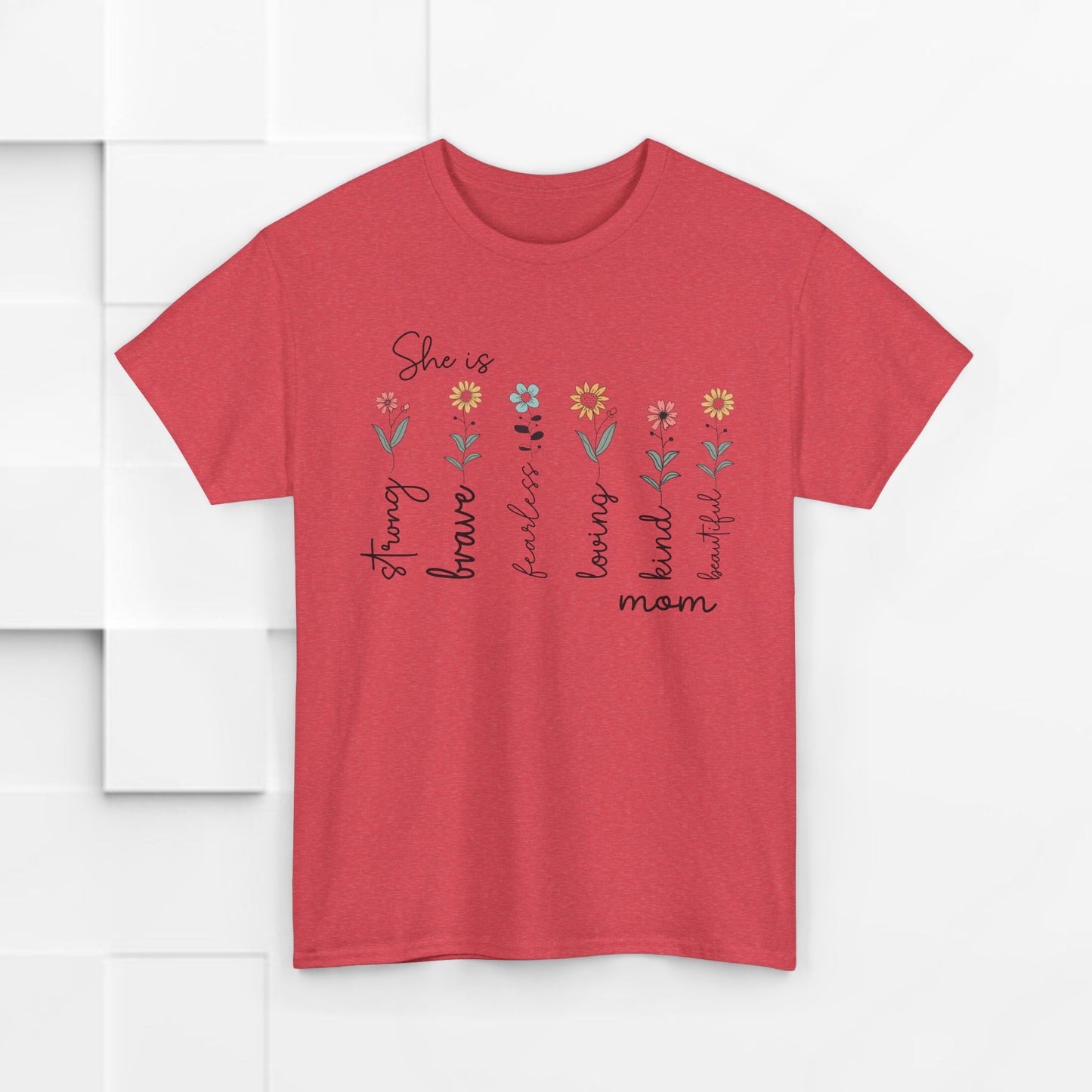Inspirational Mom Heavy Cotton Tee - Strong, Brave, Kind, Beautiful Design