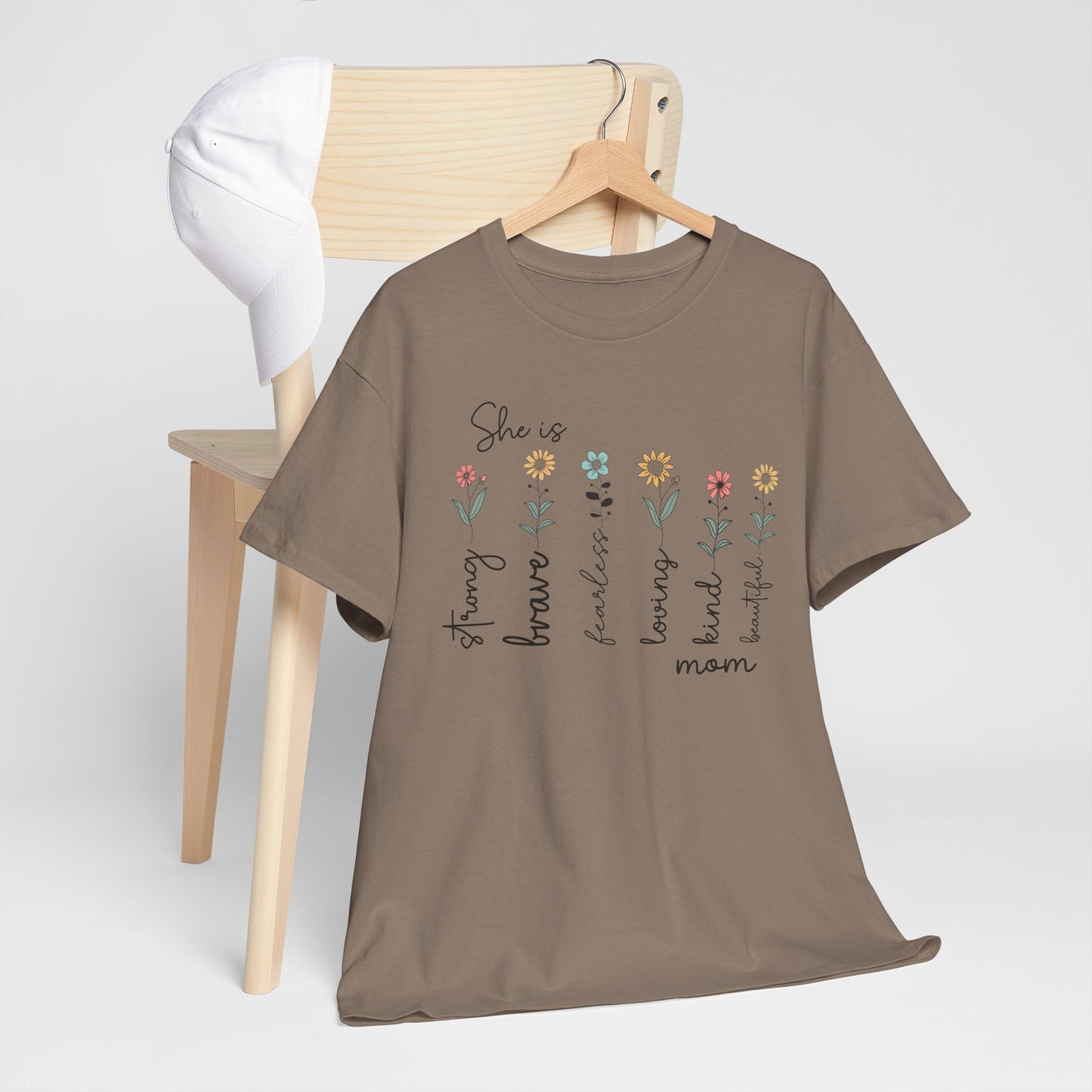 Inspirational Mom Heavy Cotton Tee - Strong, Brave, Kind, Beautiful Design