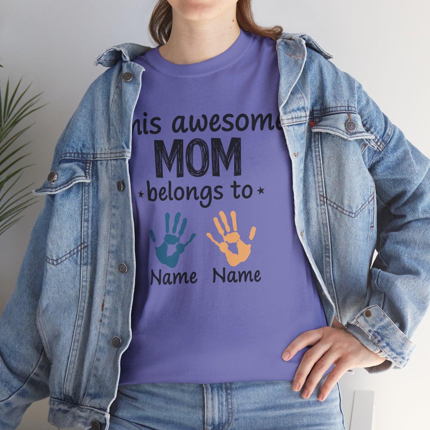 Custom "This Awesome MOM Belongs To" Unisex Heavy Cotton Tee - Perfect Gift for Mother's Day and Family Celebrations