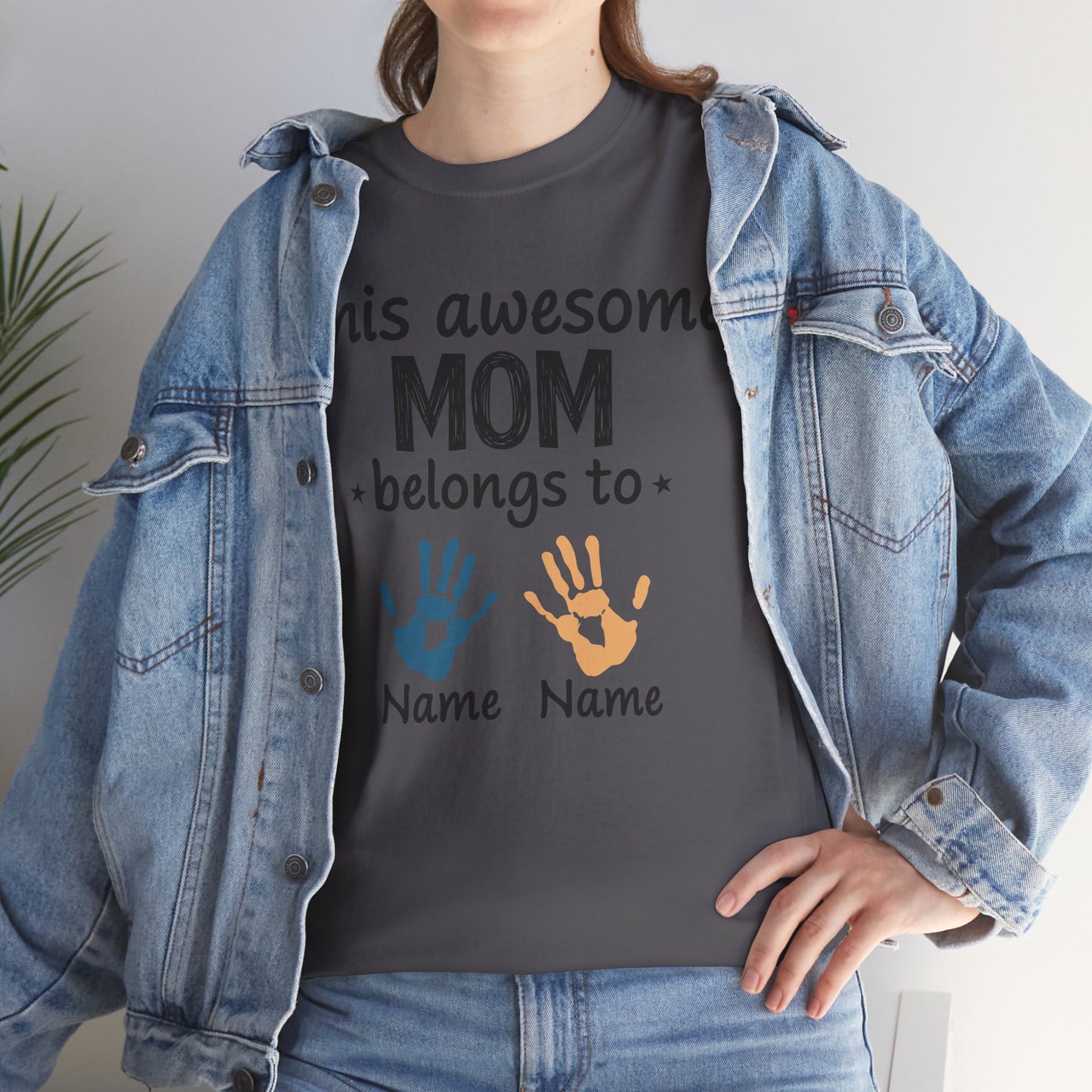 Custom "This Awesome MOM Belongs To" Unisex Heavy Cotton Tee - Perfect Gift for Mother's Day and Family Celebrations