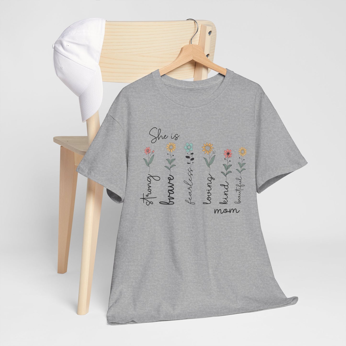 Inspirational Mom Heavy Cotton Tee - Strong, Brave, Kind, Beautiful Design