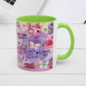 Inspirational Grateful and Thankful Butterfly Mug - Colorful 11oz & 15oz Coffee Cup with Motivational Quotes - GULLYDESIGN