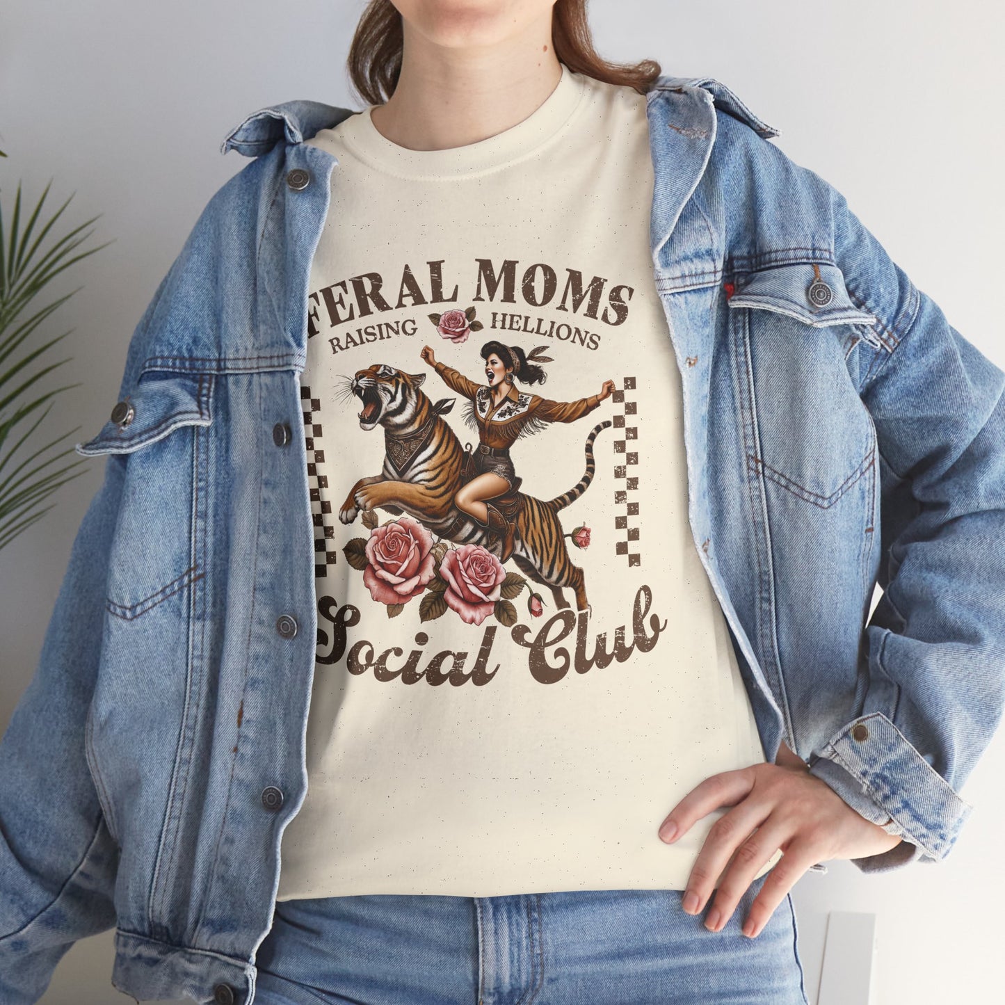 Feral Moms Social Club Tee - Unisex Heavy Cotton T-Shirt for Fun & Rebellious Moms