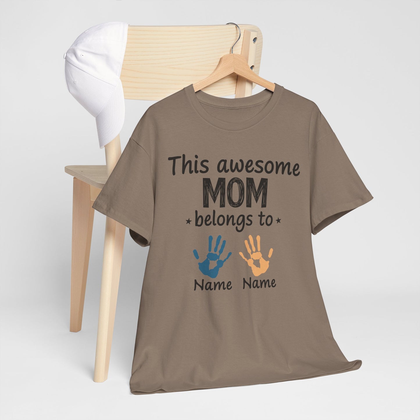 Custom "This Awesome MOM Belongs To" Unisex Heavy Cotton Tee - Perfect Gift for Mother's Day and Family Celebrations