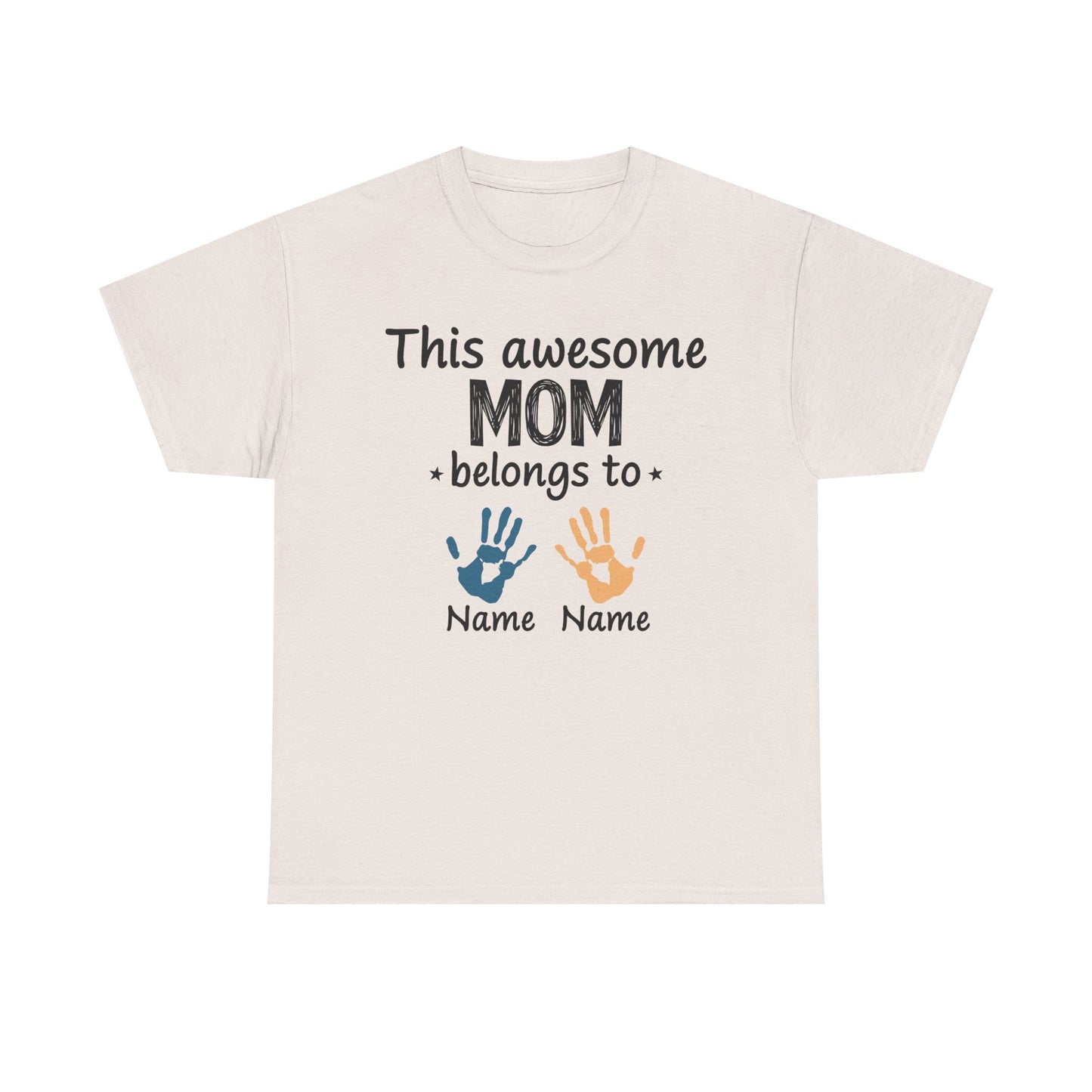 Custom "This Awesome MOM Belongs To" Unisex Heavy Cotton Tee - Perfect Gift for Mother's Day and Family Celebrations