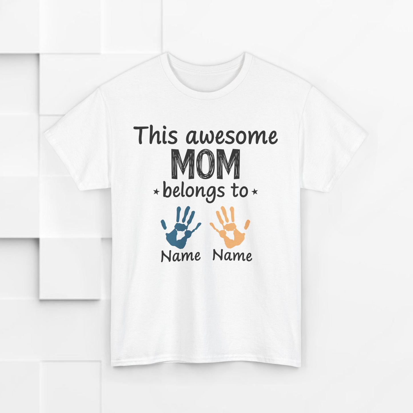 Custom "This Awesome MOM Belongs To" Unisex Heavy Cotton Tee - Perfect Gift for Mother's Day and Family Celebrations