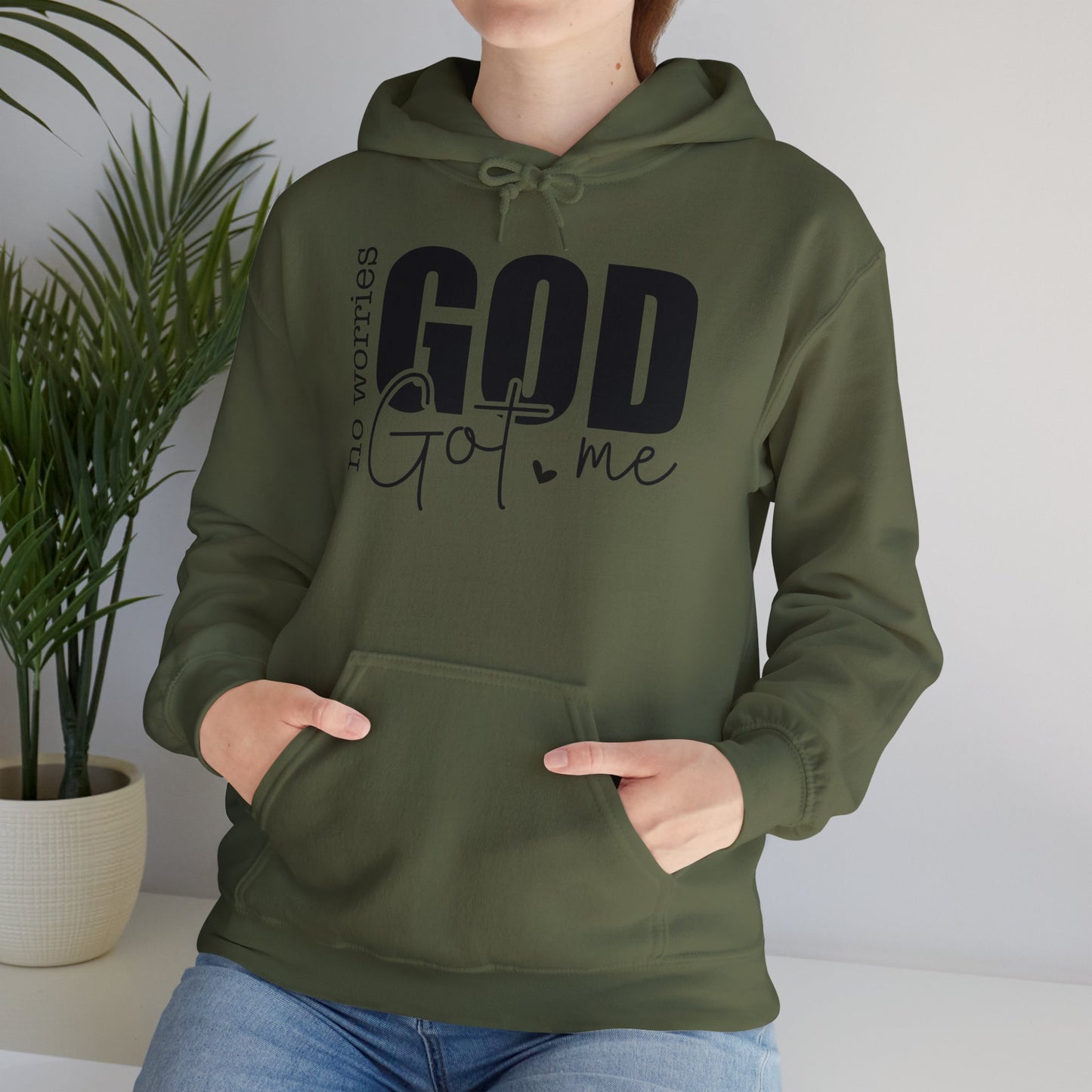 Inspirational Hooded Sweatshirt - "No Worries, God Got Me"