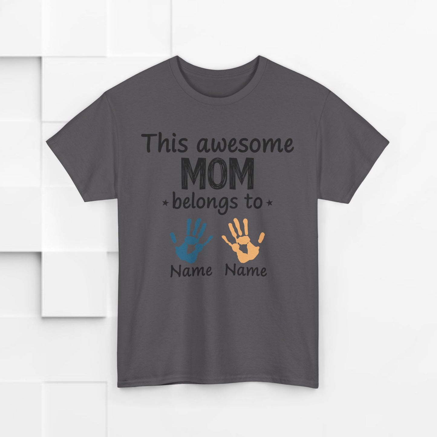 Custom "This Awesome MOM Belongs To" Unisex Heavy Cotton Tee - Perfect Gift for Mother's Day and Family Celebrations