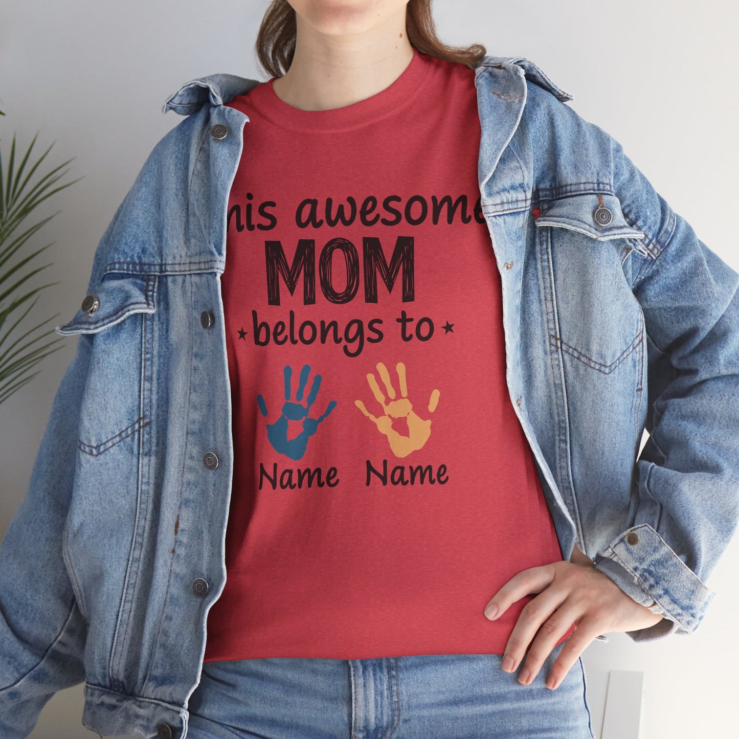 Custom "This Awesome MOM Belongs To" Unisex Heavy Cotton Tee - Perfect Gift for Mother's Day and Family Celebrations