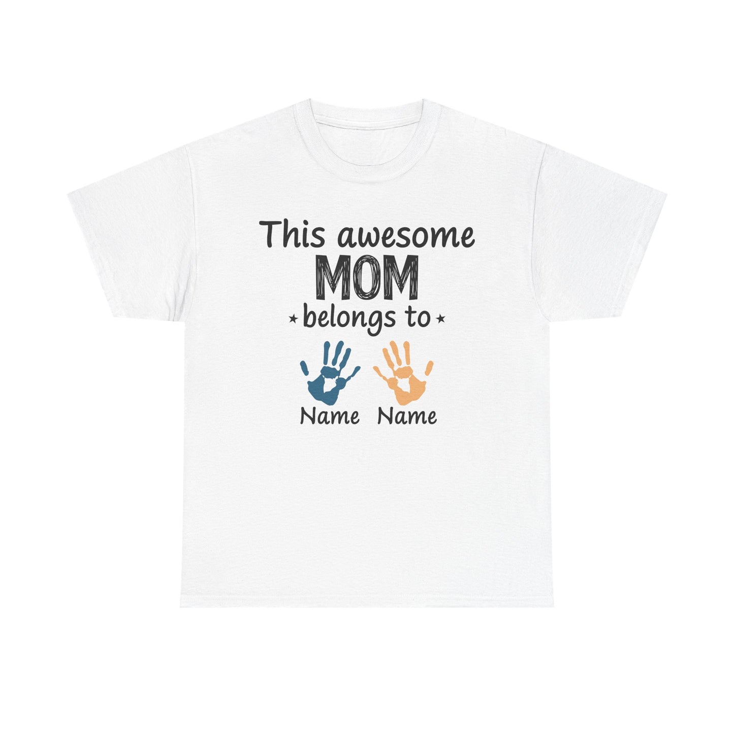 Custom "This Awesome MOM Belongs To" Unisex Heavy Cotton Tee - Perfect Gift for Mother's Day and Family Celebrations