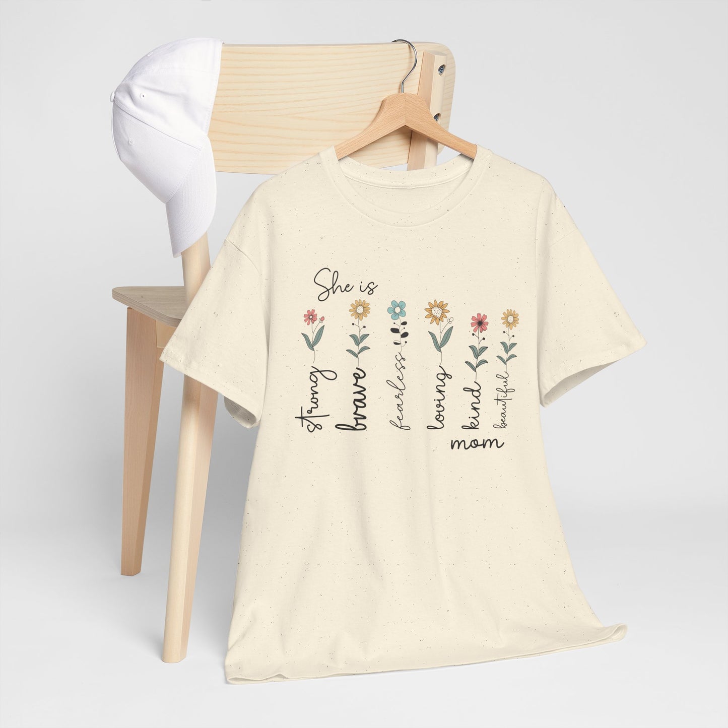 Inspirational Mom Heavy Cotton Tee - Strong, Brave, Kind, Beautiful Design