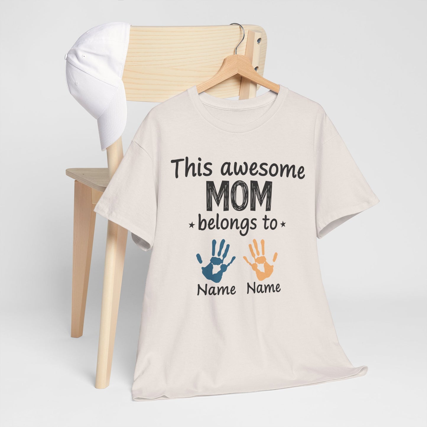 Custom "This Awesome MOM Belongs To" Unisex Heavy Cotton Tee - Perfect Gift for Mother's Day and Family Celebrations