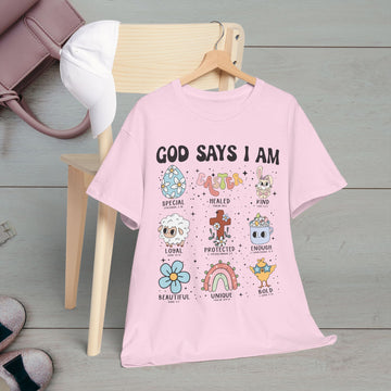 God Says I Am Unisex Heavy Cotton Tee - Inspirational Graphic T-Shirt - GULLYDESIGN