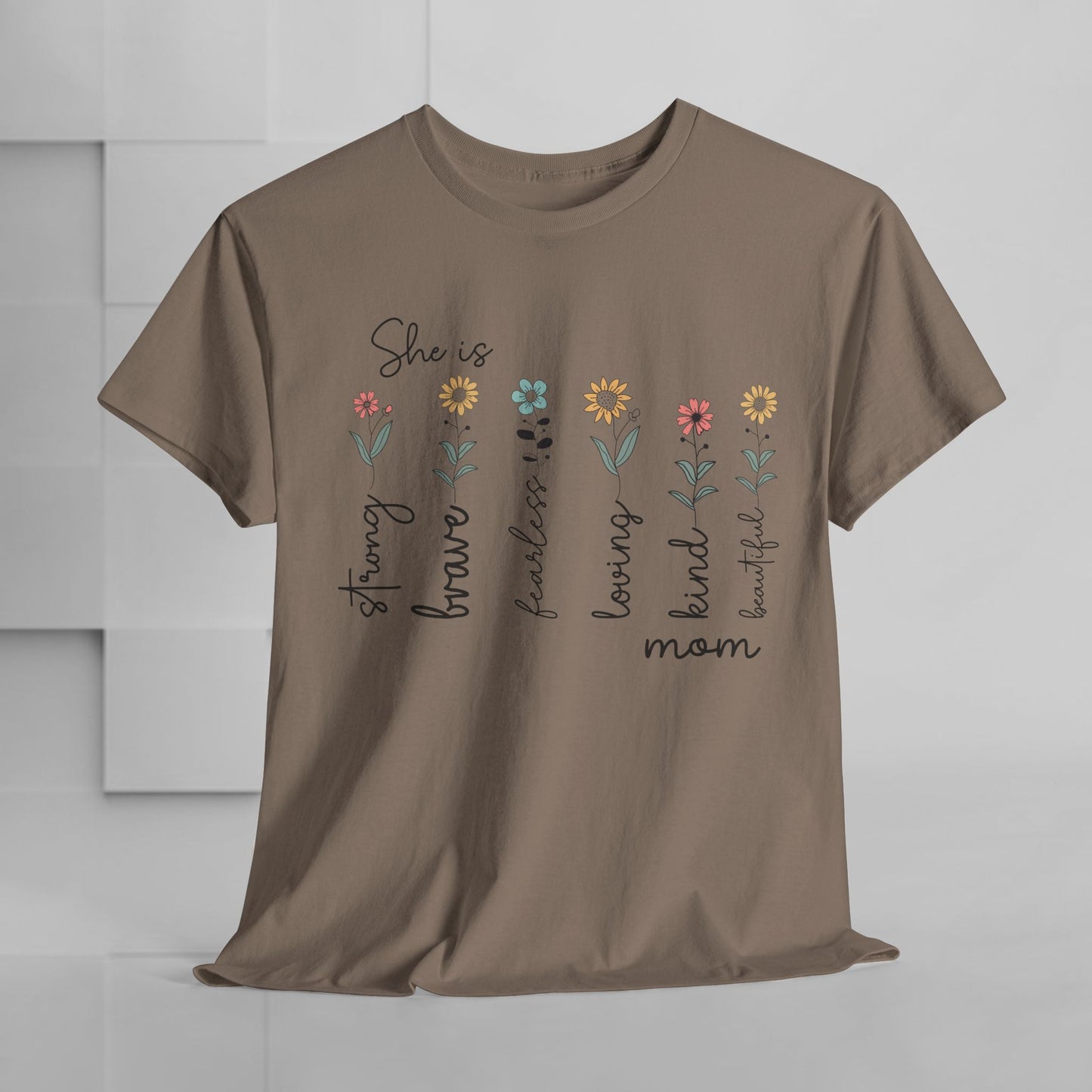 Inspirational Mom Heavy Cotton Tee - Strong, Brave, Kind, Beautiful Design