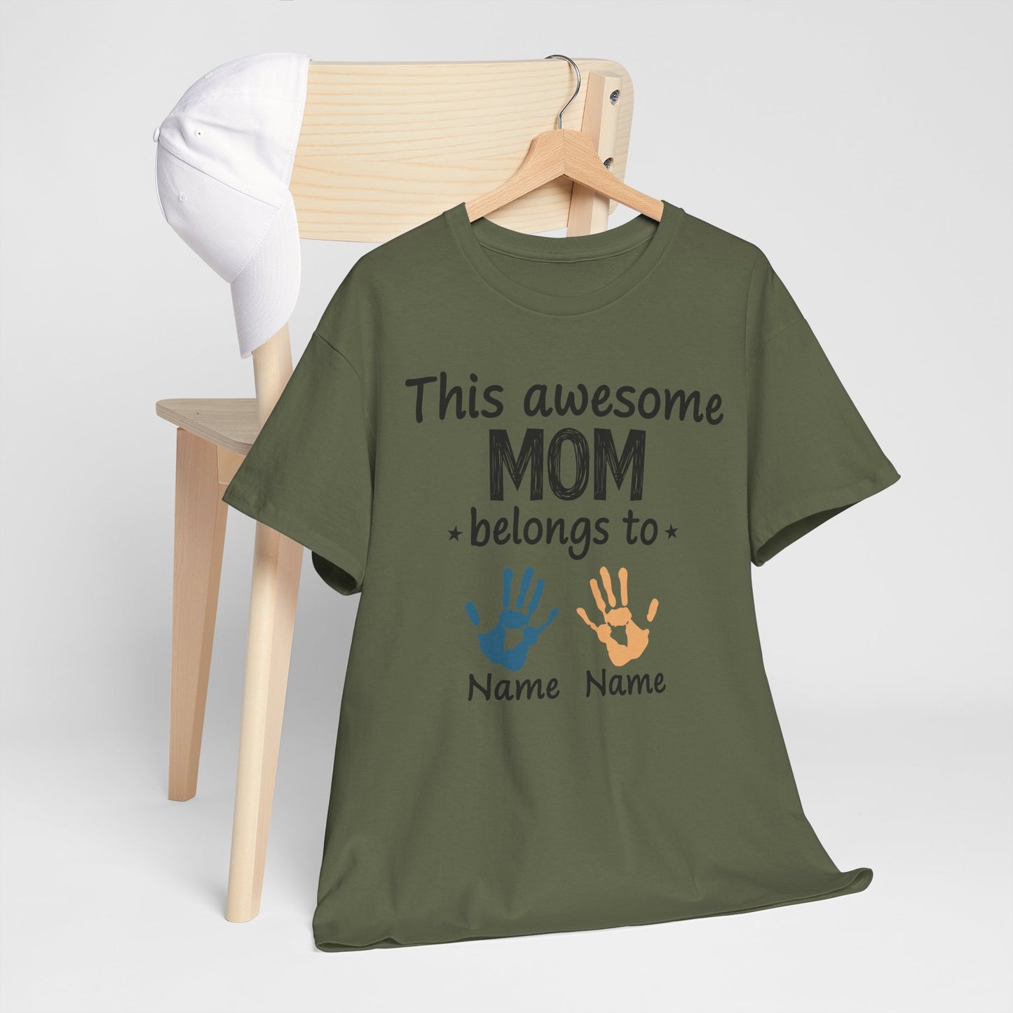 Custom "This Awesome MOM Belongs To" Unisex Heavy Cotton Tee - Perfect Gift for Mother's Day and Family Celebrations