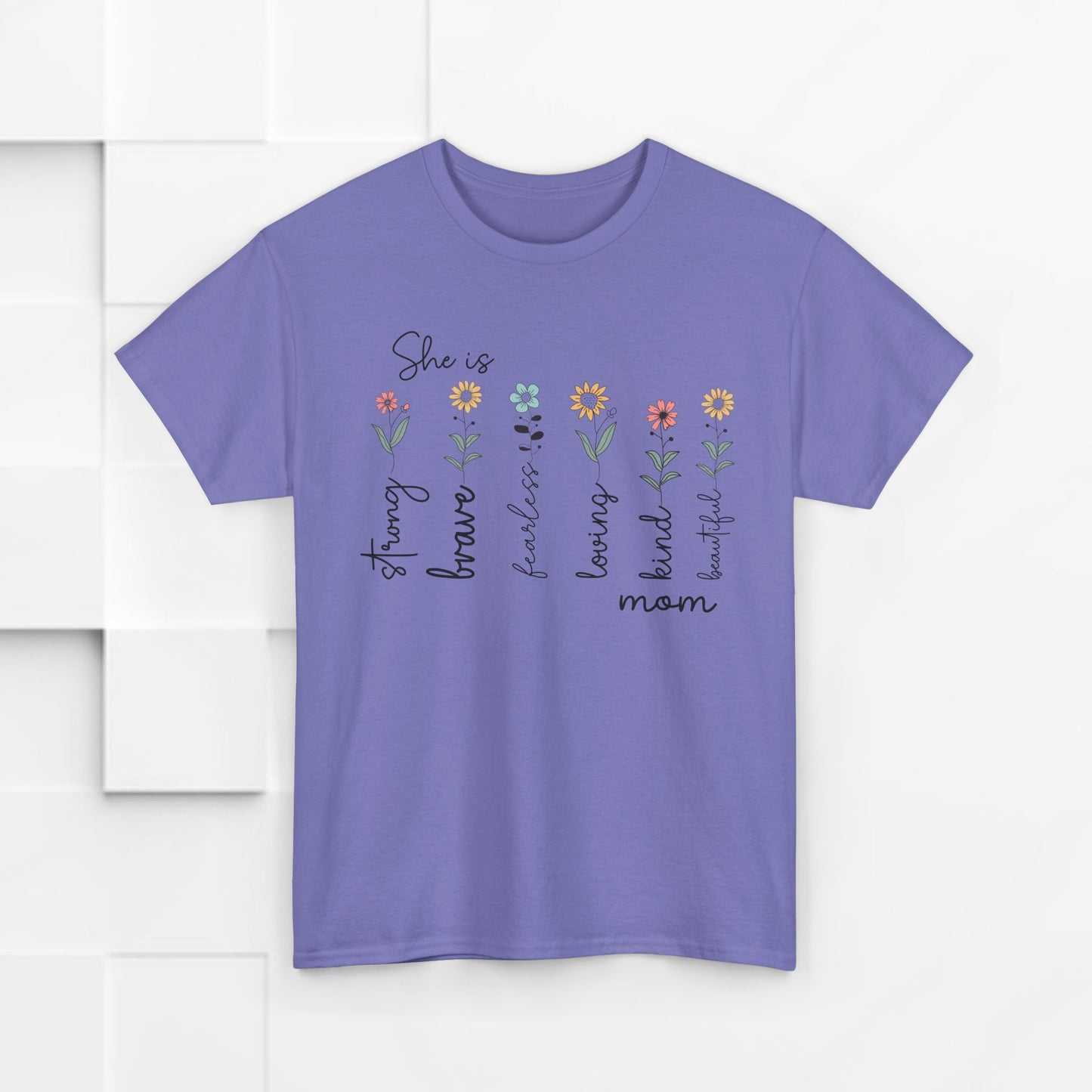 Inspirational Mom Heavy Cotton Tee - Strong, Brave, Kind, Beautiful Design