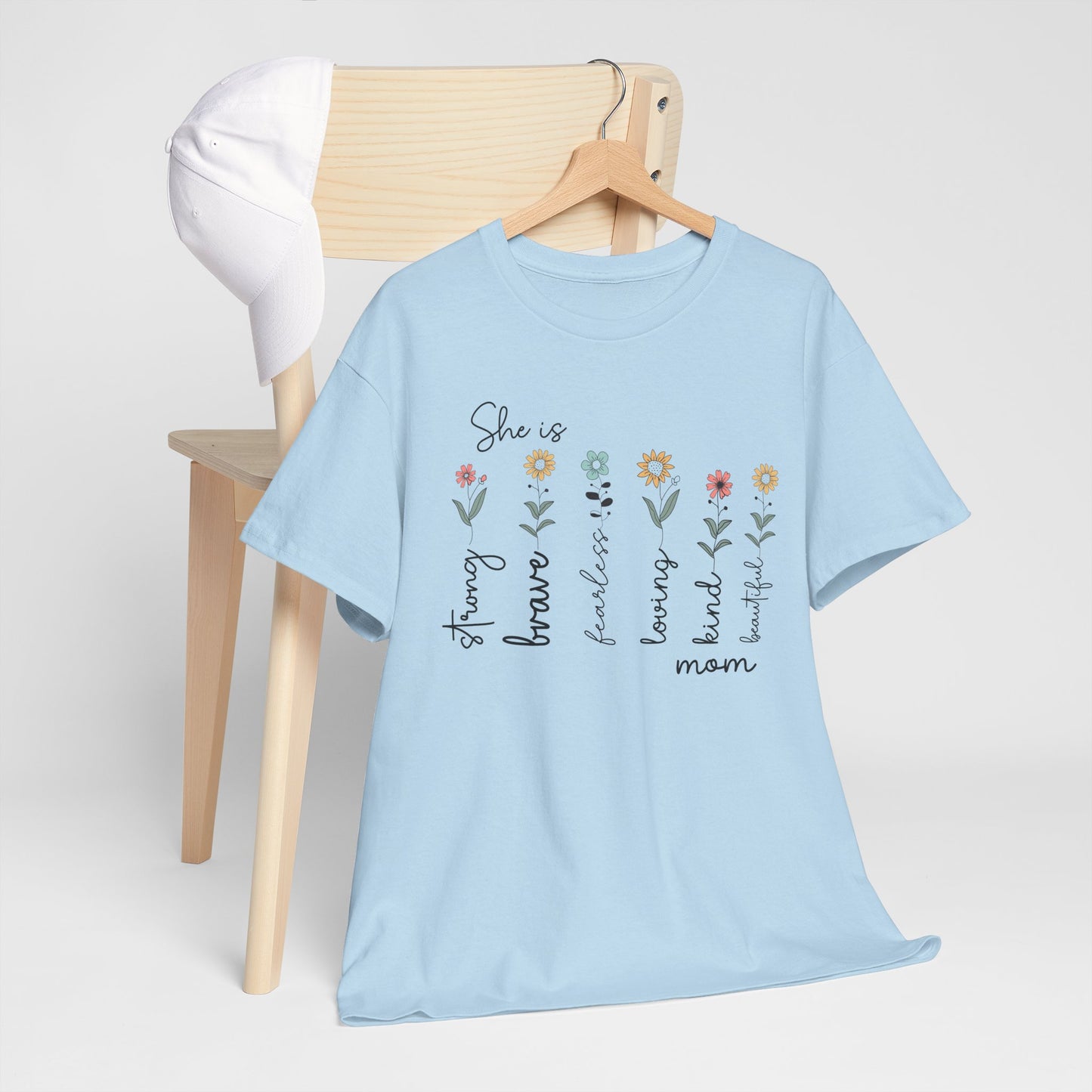 Inspirational Mom Heavy Cotton Tee - Strong, Brave, Kind, Beautiful Design