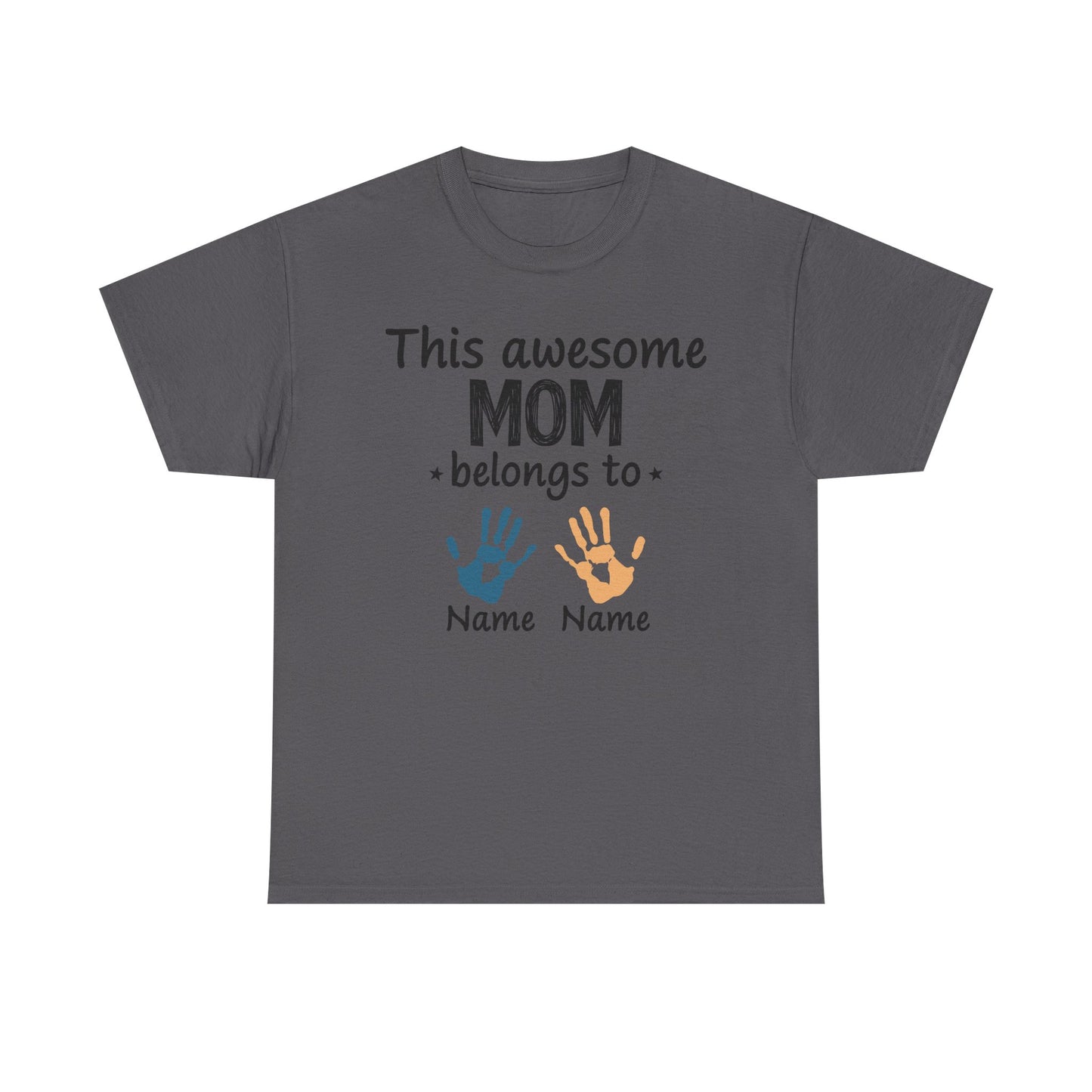 Custom "This Awesome MOM Belongs To" Unisex Heavy Cotton Tee - Perfect Gift for Mother's Day and Family Celebrations