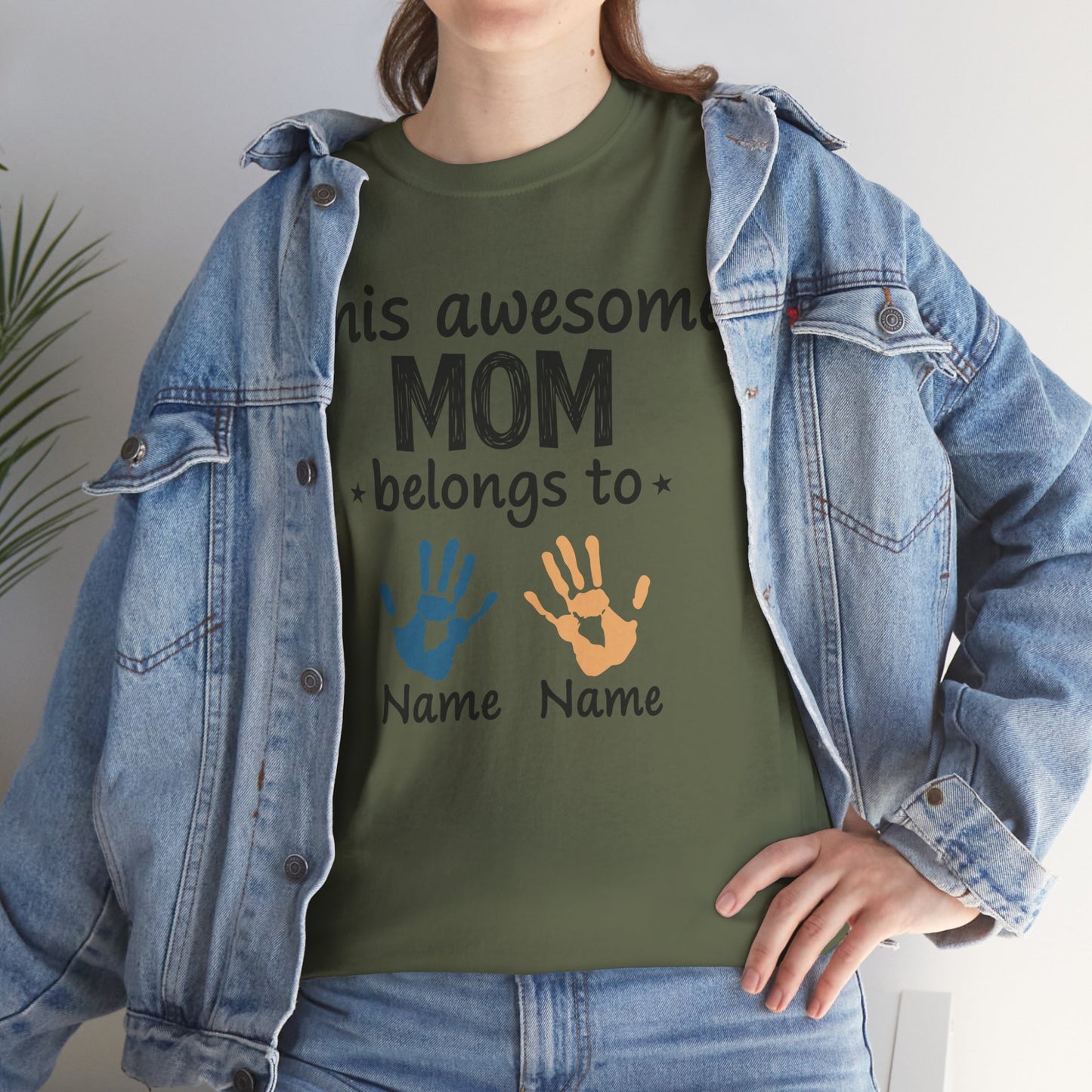 Custom "This Awesome MOM Belongs To" Unisex Heavy Cotton Tee - Perfect Gift for Mother's Day and Family Celebrations