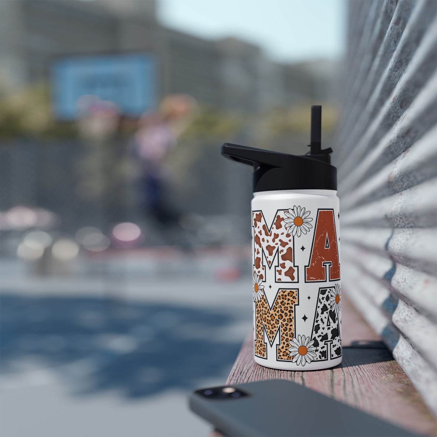 Stylish Stainless Steel Water Bottle - ‘AM’ Design with Florals and Leopard Print