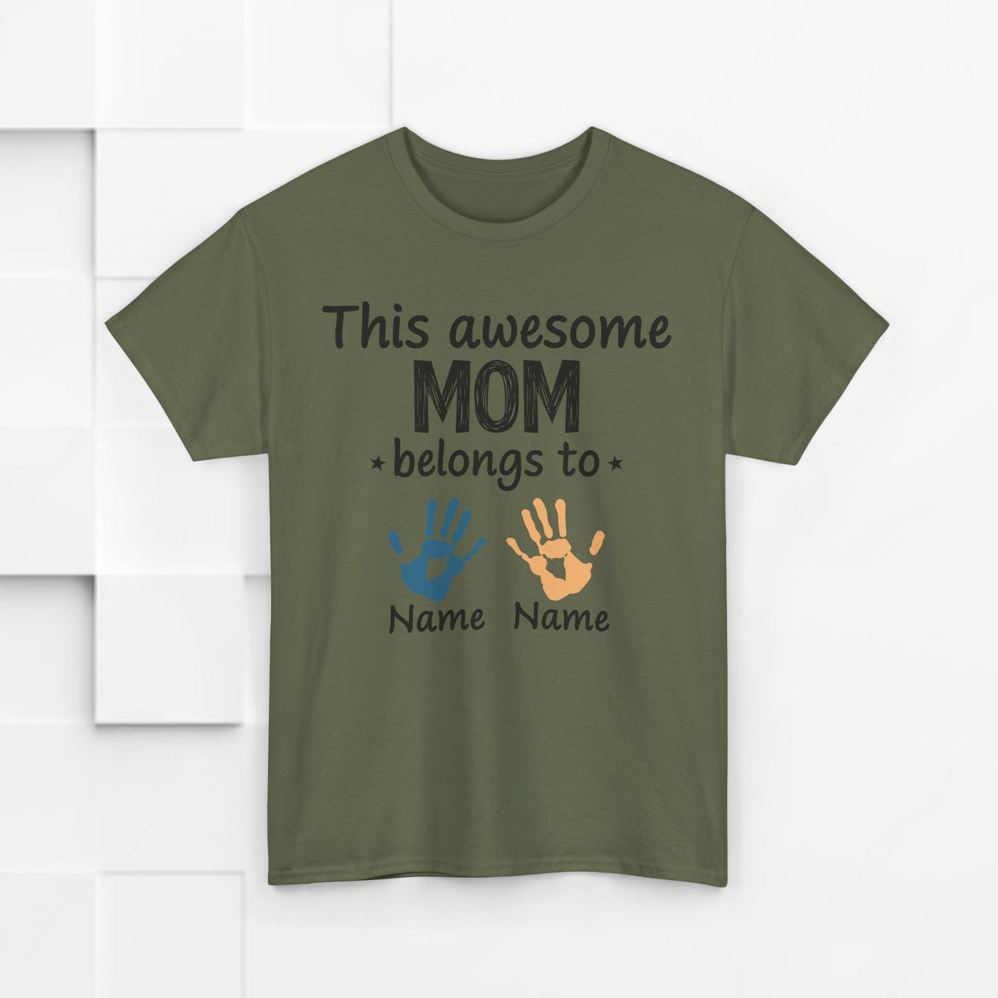 Custom "This Awesome MOM Belongs To" Unisex Heavy Cotton Tee - Perfect Gift for Mother's Day and Family Celebrations