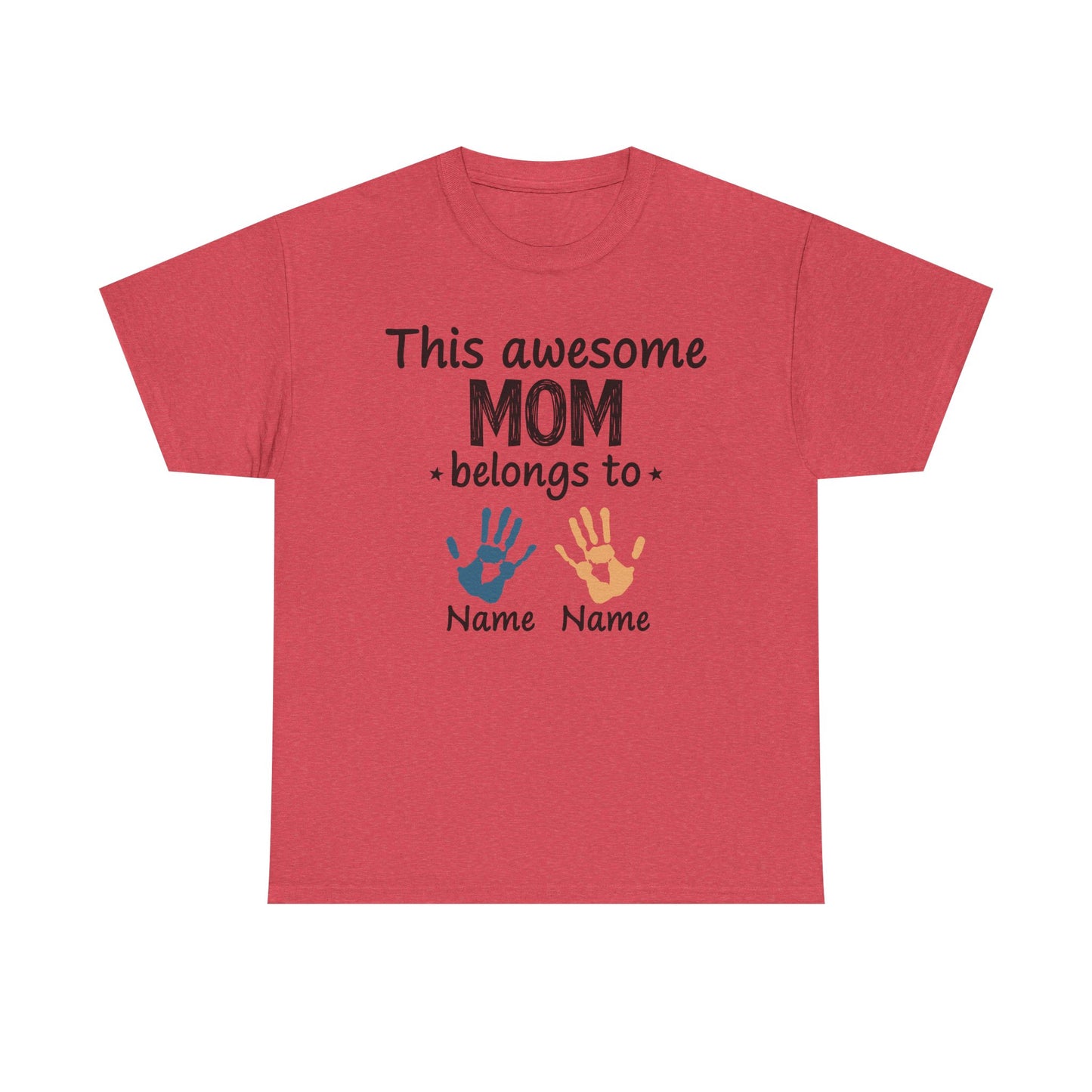 Custom "This Awesome MOM Belongs To" Unisex Heavy Cotton Tee - Perfect Gift for Mother's Day and Family Celebrations