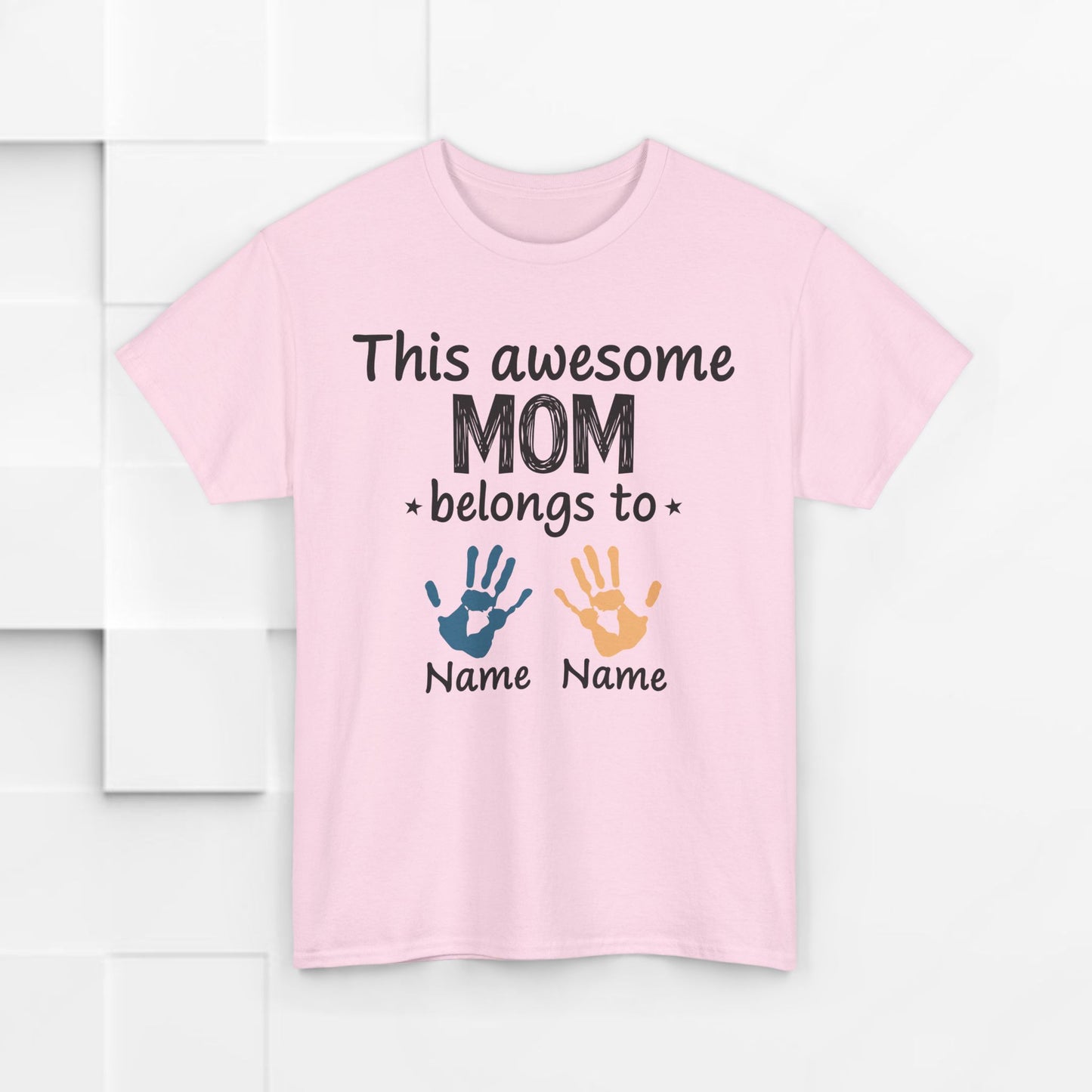 Custom "This Awesome MOM Belongs To" Unisex Heavy Cotton Tee - Perfect Gift for Mother's Day and Family Celebrations
