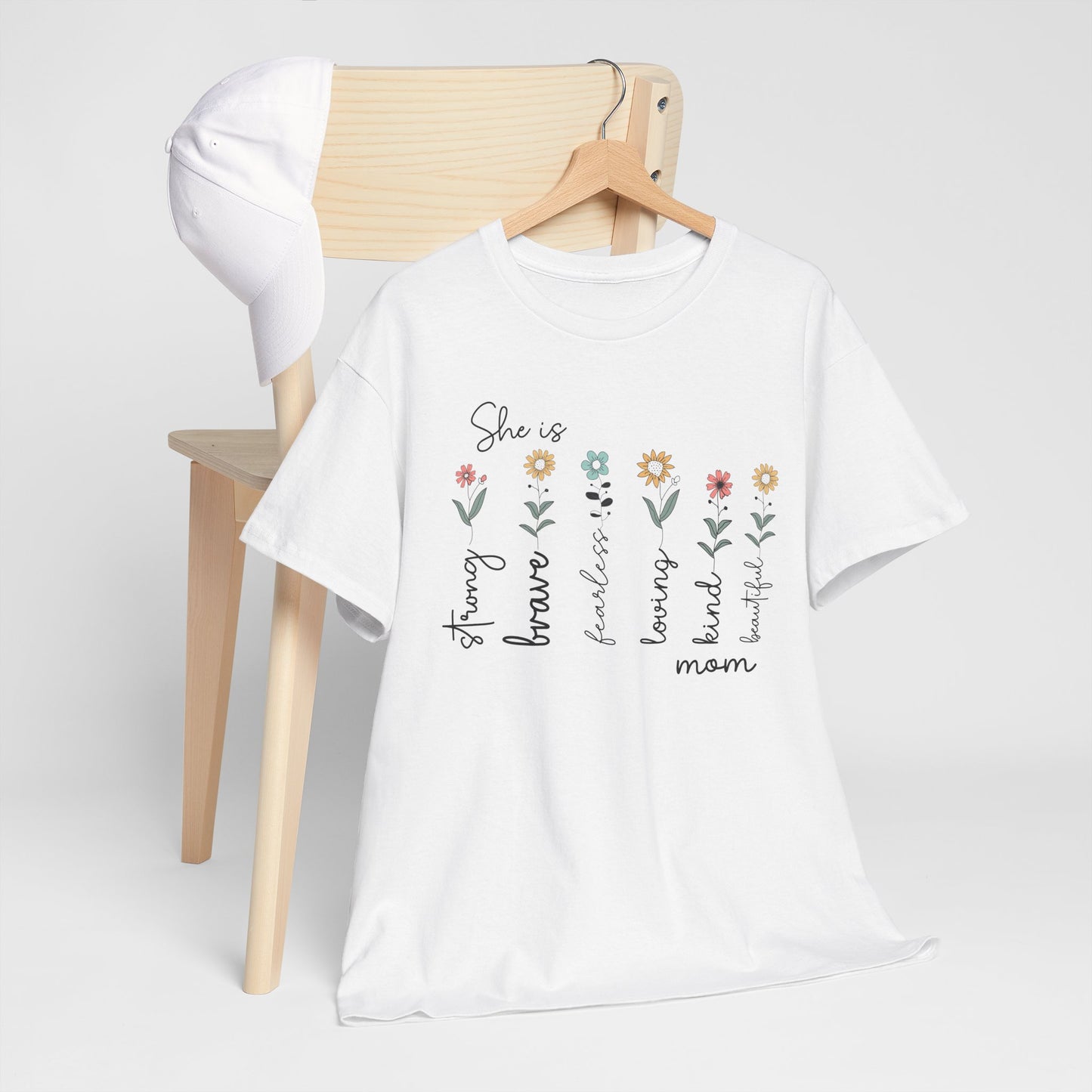Inspirational Mom Heavy Cotton Tee - Strong, Brave, Kind, Beautiful Design
