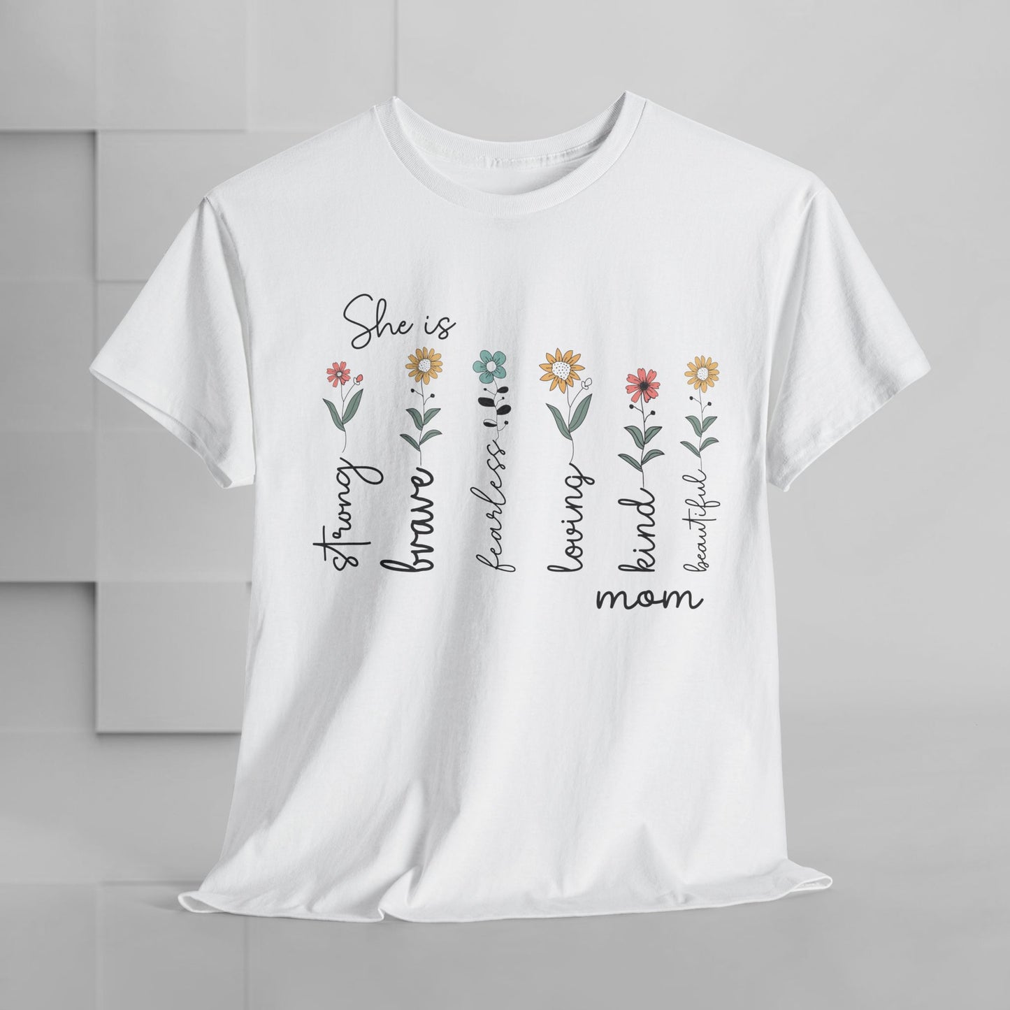 Inspirational Mom Heavy Cotton Tee - Strong, Brave, Kind, Beautiful Design