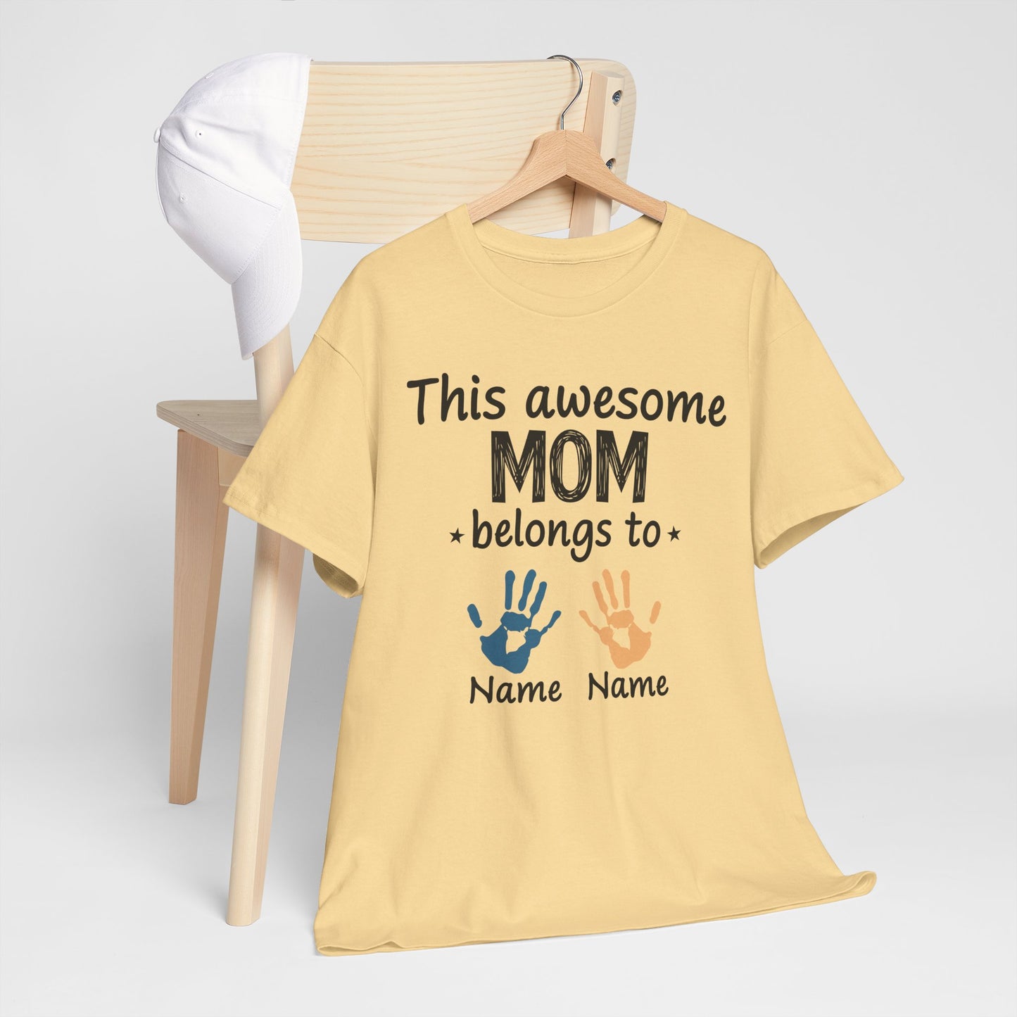 Custom "This Awesome MOM Belongs To" Unisex Heavy Cotton Tee - Perfect Gift for Mother's Day and Family Celebrations