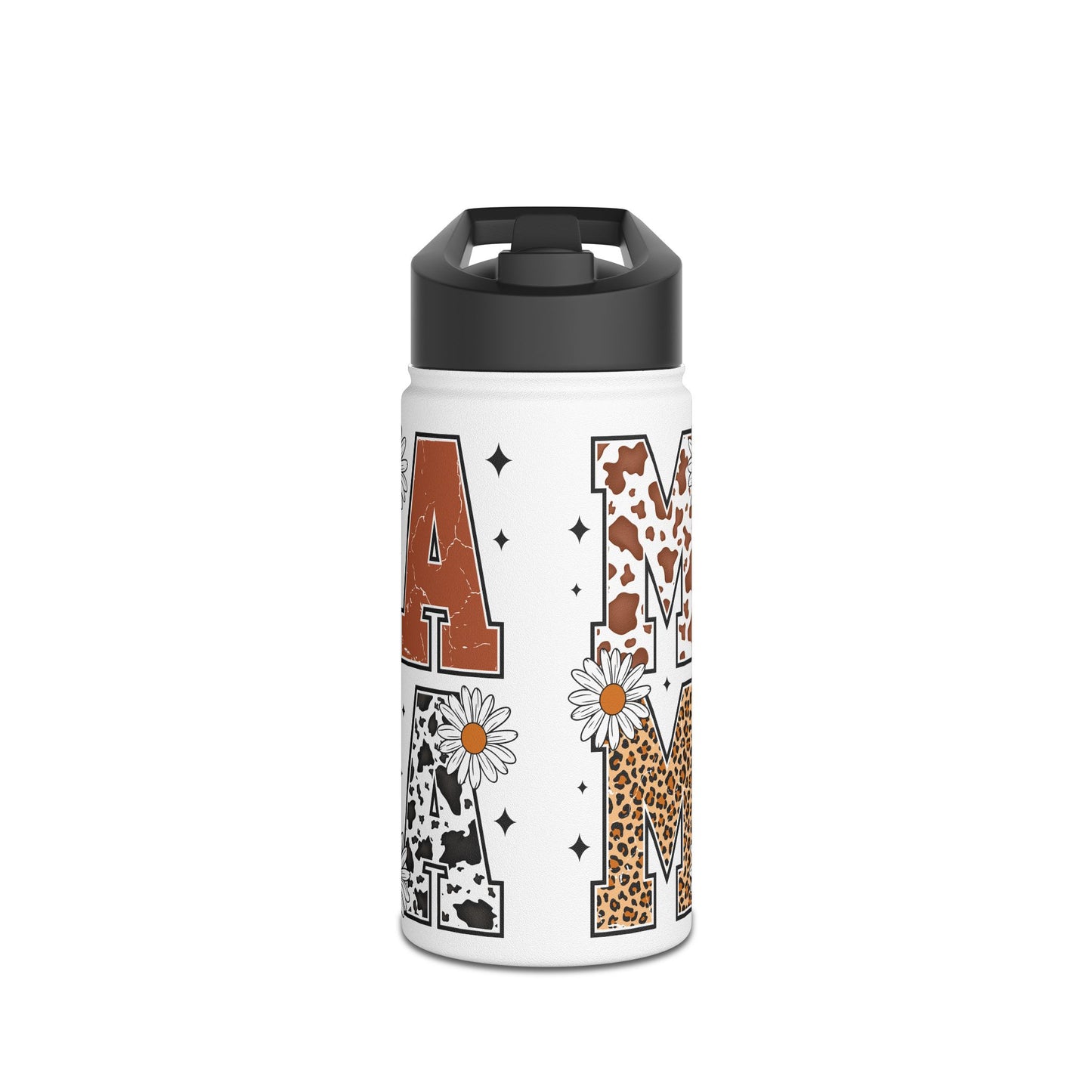 Stylish Stainless Steel Water Bottle - ‘AM’ Design with Florals and Leopard Print